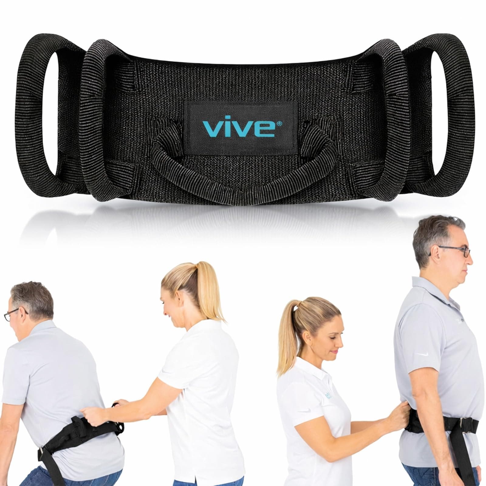 VIVE Transfer Belt With Handles by Vive - Medical Nursing Safety Gait Assist Device - Bariatrics Pediatric Elderly Occupational & Physical Therapy - Long Gate Strap Quick Release Metal Buckle - 55 Inch