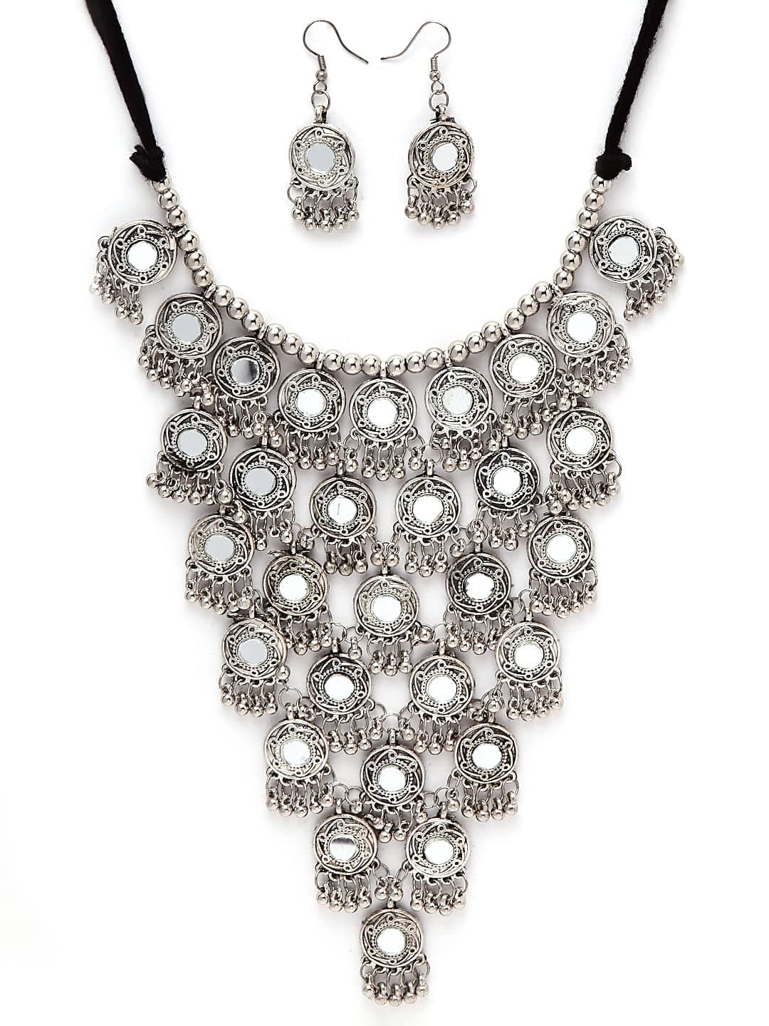Shining Diva Fashion Latest Stylish Traditional Oxidised Silver Necklace Jewellery Set for Women (13115s)