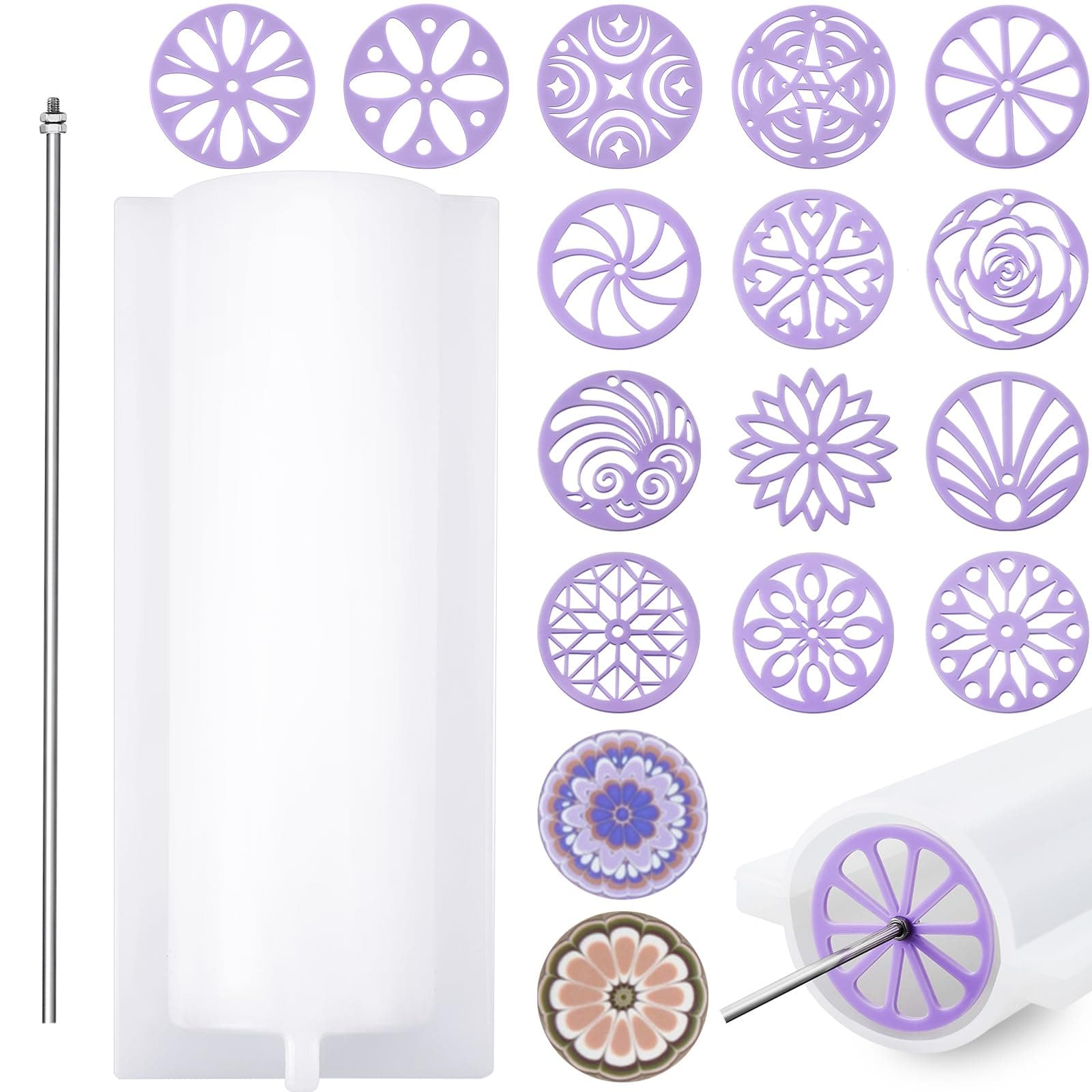 Tessco 16 Pcs Soap Kaleidoscope Pull Through Mold Big Silicone Tube Column Mold Soap Embed Molds Soap Making Supplies with 14 Flower Templates Swirl Tool 11.8'' Stick for DIY Soap Candle Cake Making