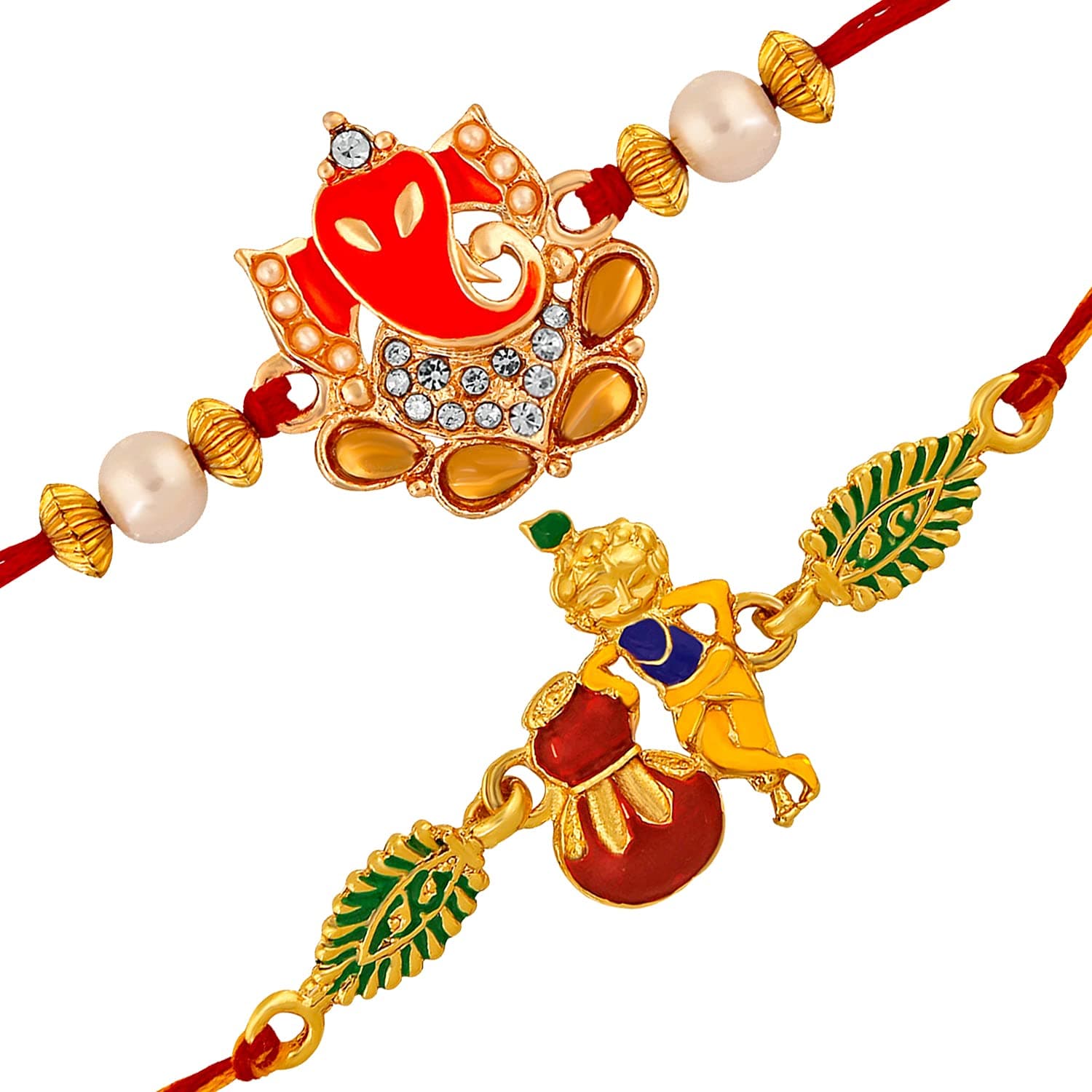 Mahi Combo of God Rakhis Crystal and Artificial Pearl for Brother (PARCO1105218PR)