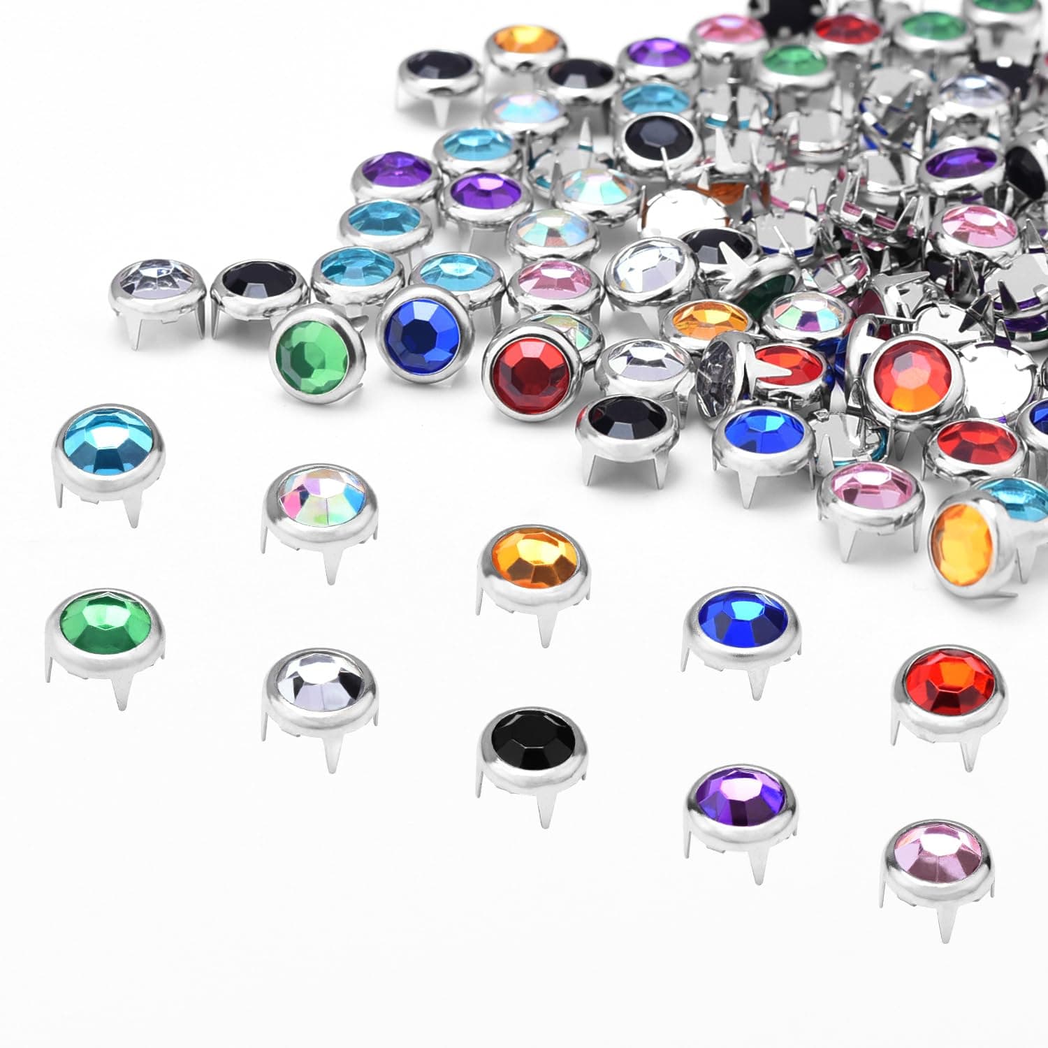 200Pcs 8mm Rhinestone Studs for Clothing, Metal Claw Nailhead Spike Rivets Studs for Leather Craft Punk Rock Clothing Fashion Belts Bags Shoes Bracelets Collar Accessories (Mixed Colors)