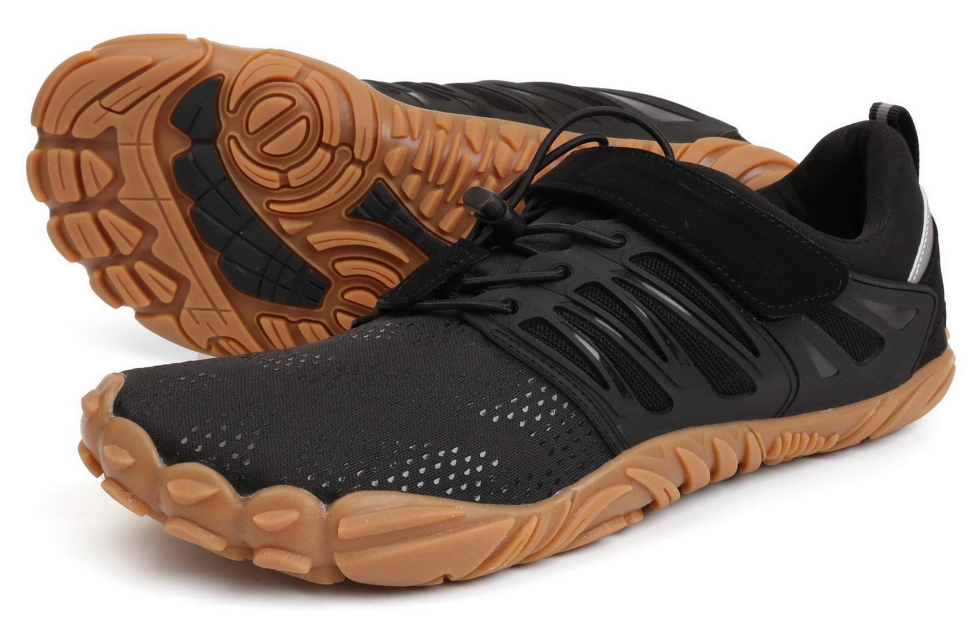 WHITIN Men's Trail Running Shoes Minimalist Barefoot 5 Five Fingers Wide Width Toe Box Gym Workout Fitness Low Zero Drop Male Yoga Zumba Comfortable Pilates Heel Black Gum Size 13