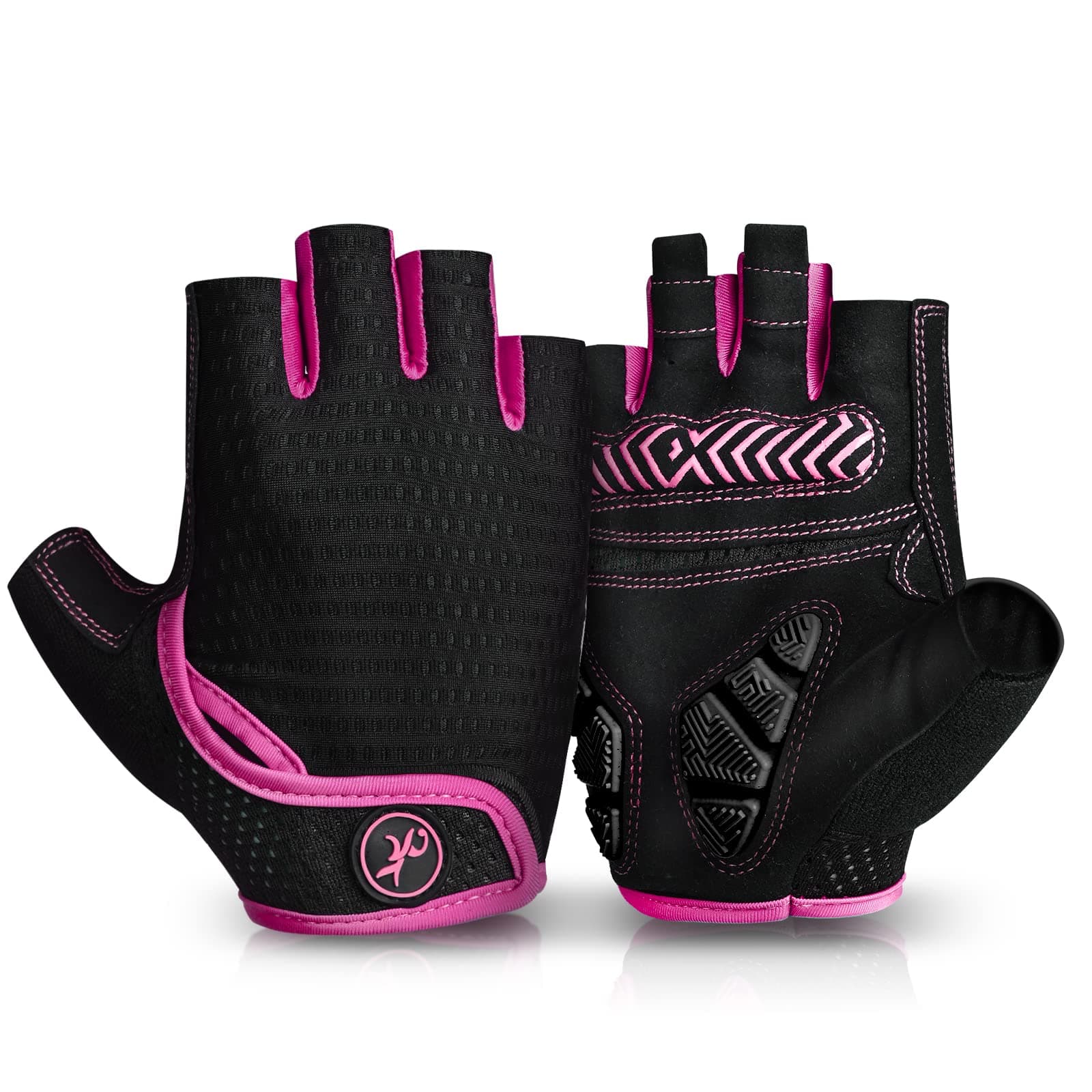 MOREOK Mens Cycling Gloves,Half Finger Biking Glove MTB DH Road Bicycle Gloves Gel Pad Shock-Absorbing Anti-Slip Breathable Motorcycle Mountain Bike Gloves Unisex Women AK098 Pink-S