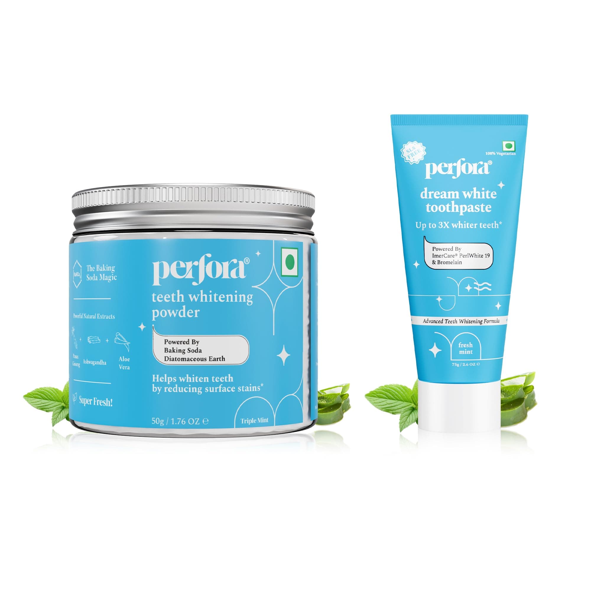 Perfora Dream White Combo | Teeth Whitening Powder & Dream White Toothpaste | SLS & Fluroide Free Tooth paste | N-Ha For Teeth Remineralisation | Enamel Safe & Effective Teeth Whitener Solution