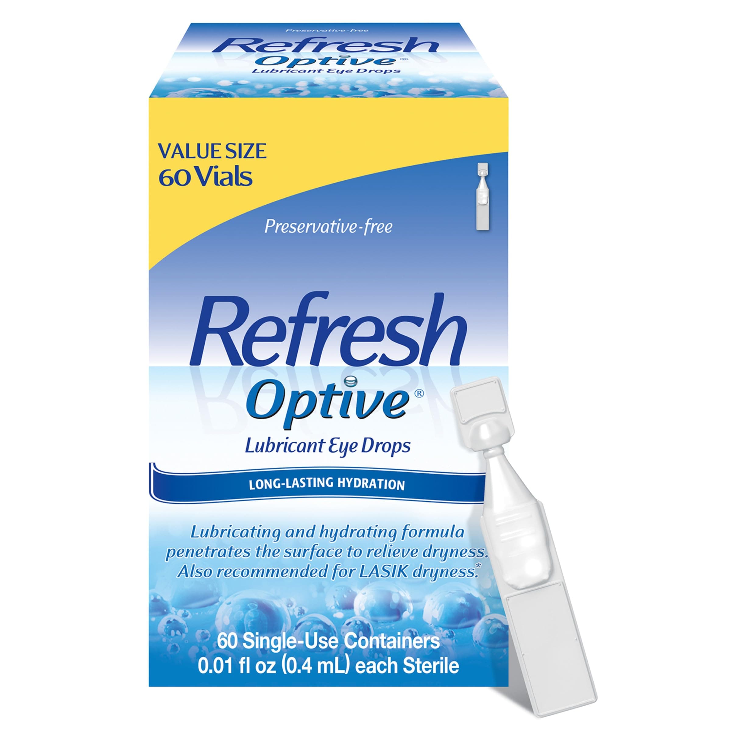 Refresh Optive Lubricant Eye Drops Single-Use Vials, 60 Count