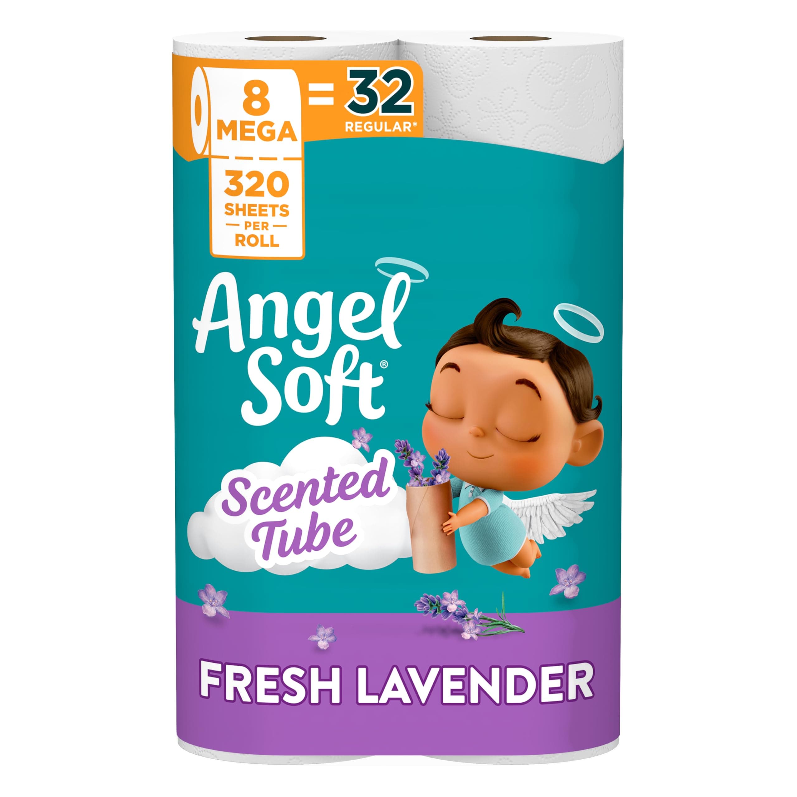 Angel Soft® Toilet Paper with Fresh Lavender Scent, 8 Mega Rolls = 32 Regular Rolls, 2-Ply Bath Tissue, 320 Sheets (Pack of 8)