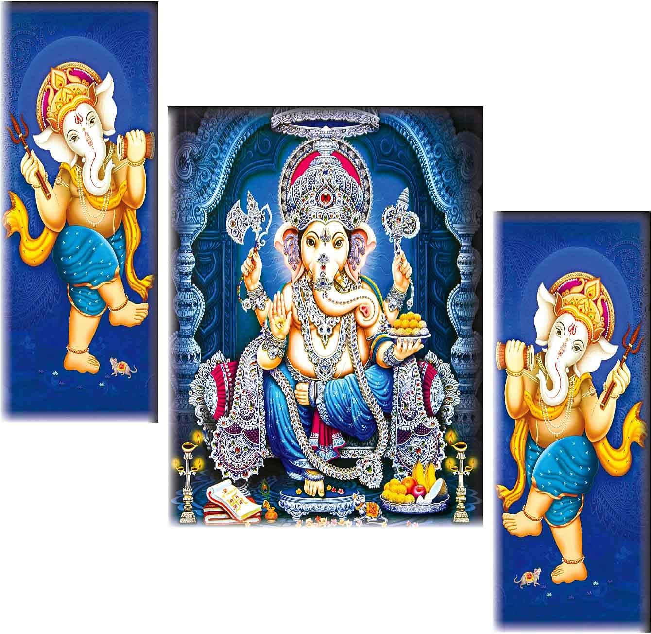 SAF paintings Ganesha UV Textured self Adhesive Religious Painting Set of 3 (Multicolour, 18 Inch X 12 Inch)
