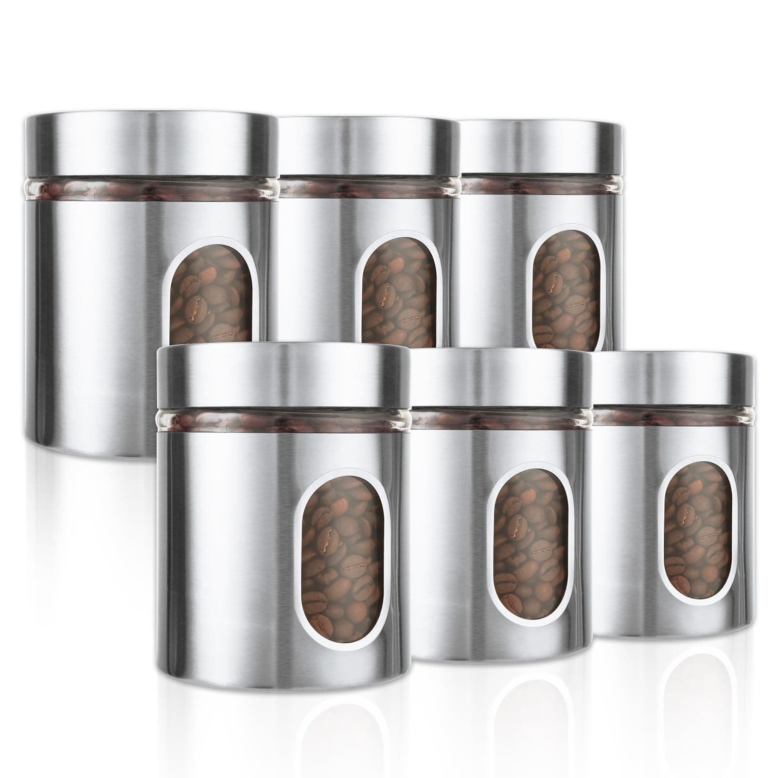 LDXDRU 6 Pack Kitchen Canisters Set, 21 oz Stainless Steel Canister Set, Airtight Coffee Tea Sugar Container, Coffee Storage Container for Kitchen Pantry Tea Sugar Canister