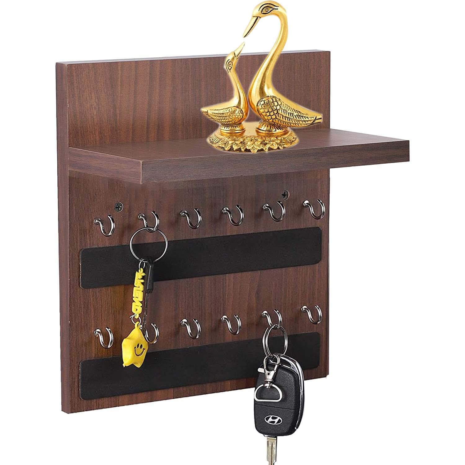 Anikaa Riko Engineered Wood Wall Hooks Stand/Key Holder , Pack of 12 Hooks , Walnut