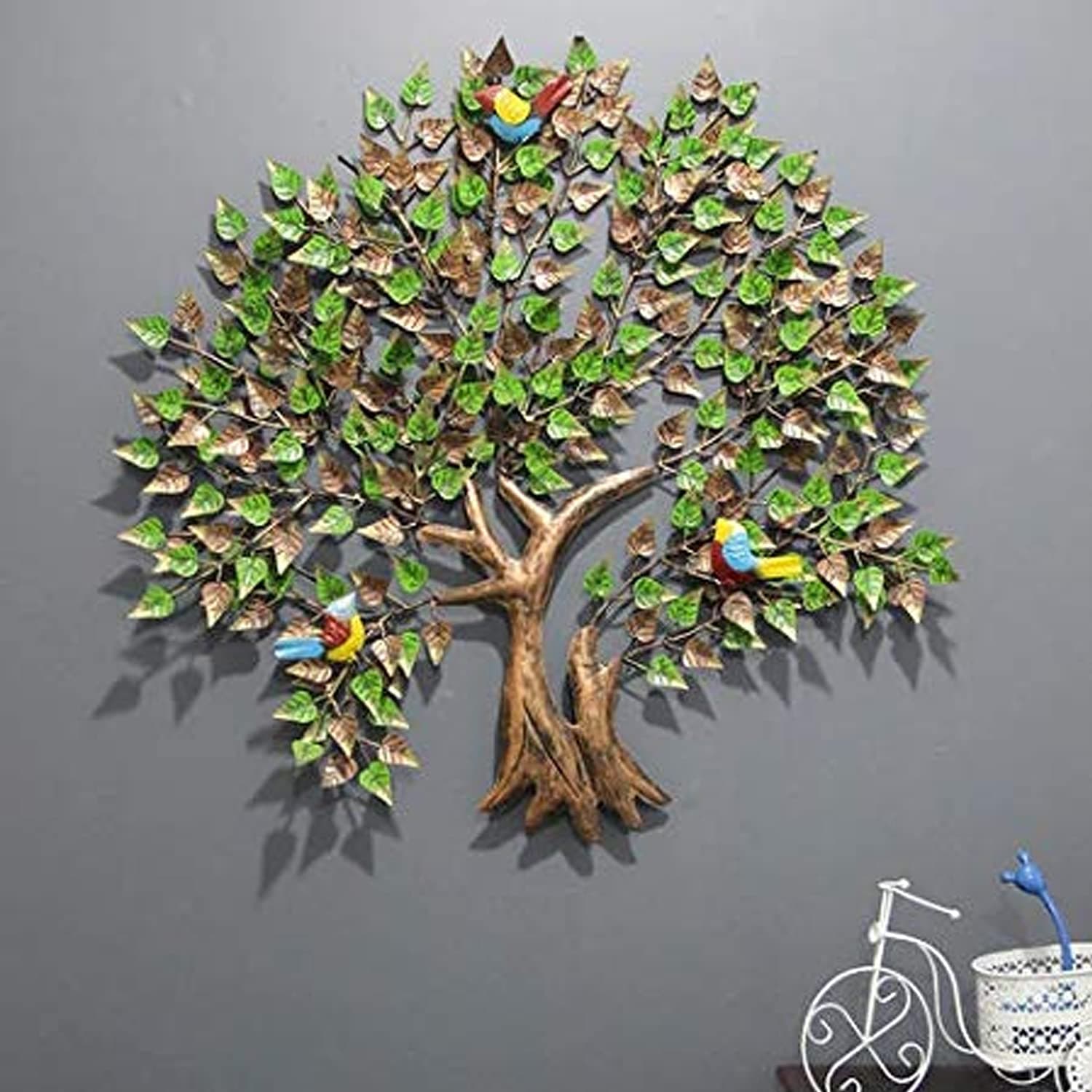 Home and Bazaar Rajasthani Ethnic Handcrafted Big Metal Decorative Peepal Tree with Birds Wall Art Green NO LED Size 37x2x37 Inch / 92x5x92 Cm Powder Coated for Home Office Living Room Decoration