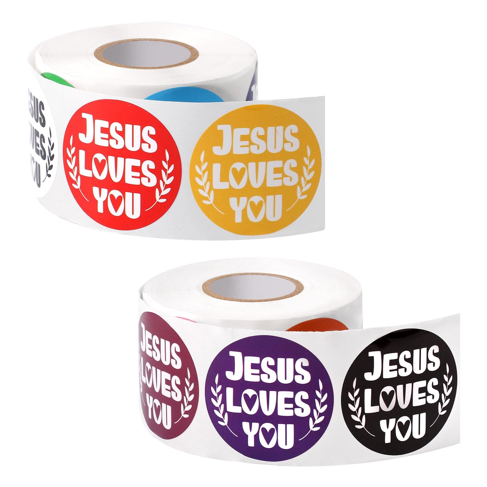 2 Rolls of 1000 Jesus Loves You Stickers, 3.8 cm, 16 Colours, Waterproof, Christian Stickers, Religious Stickers, Jesus Loves You Decals, Encouragement, Rewarding Decor and Gift