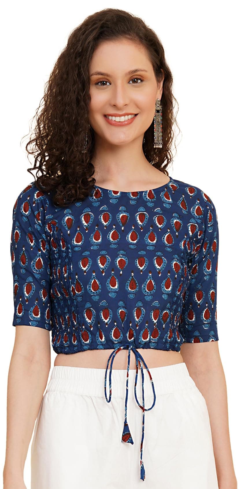 Yash Gallery Women's Cotton Floral Printed Regular Blouse (7008YKBLSBLUE, Blue, 3XL)