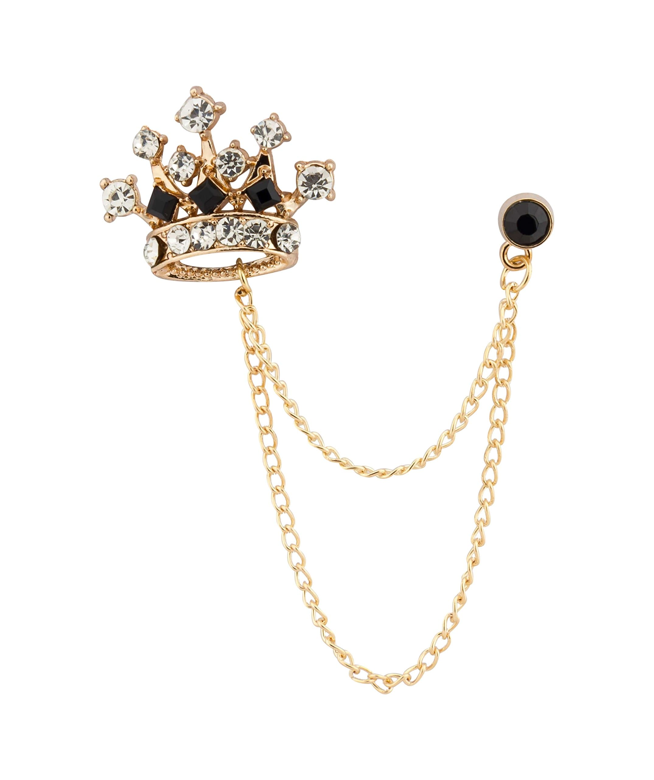 Knighthood Crystal Retro Crown Badge with Hanging Chain Lapel Pin Suit Collar Accessories Brooch for Men