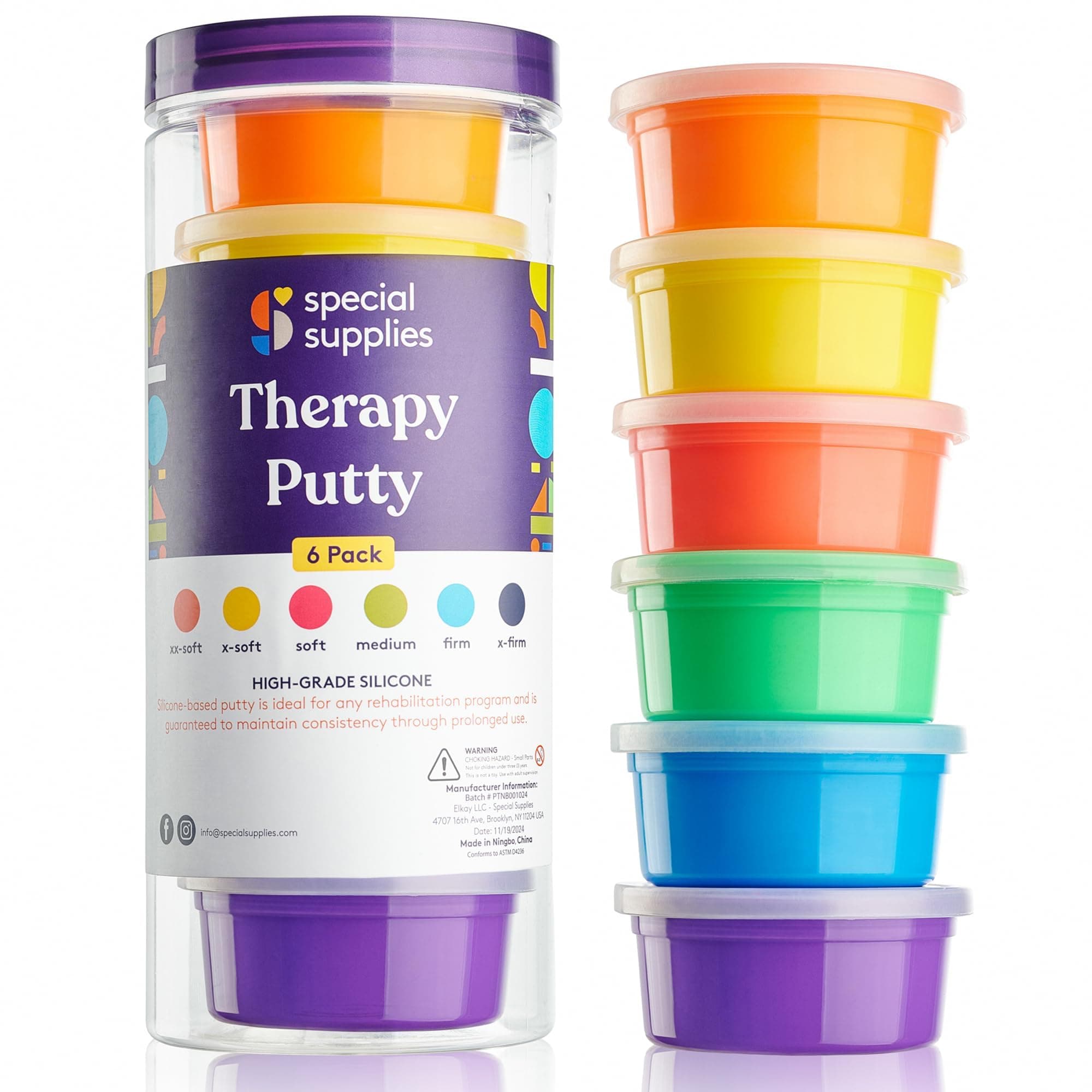 Special Supplies Therapy Putty - Resistive Hand Exercise Therapy Putty Kit, Set of 6 Strengths, 3 Ounces of Each Putty