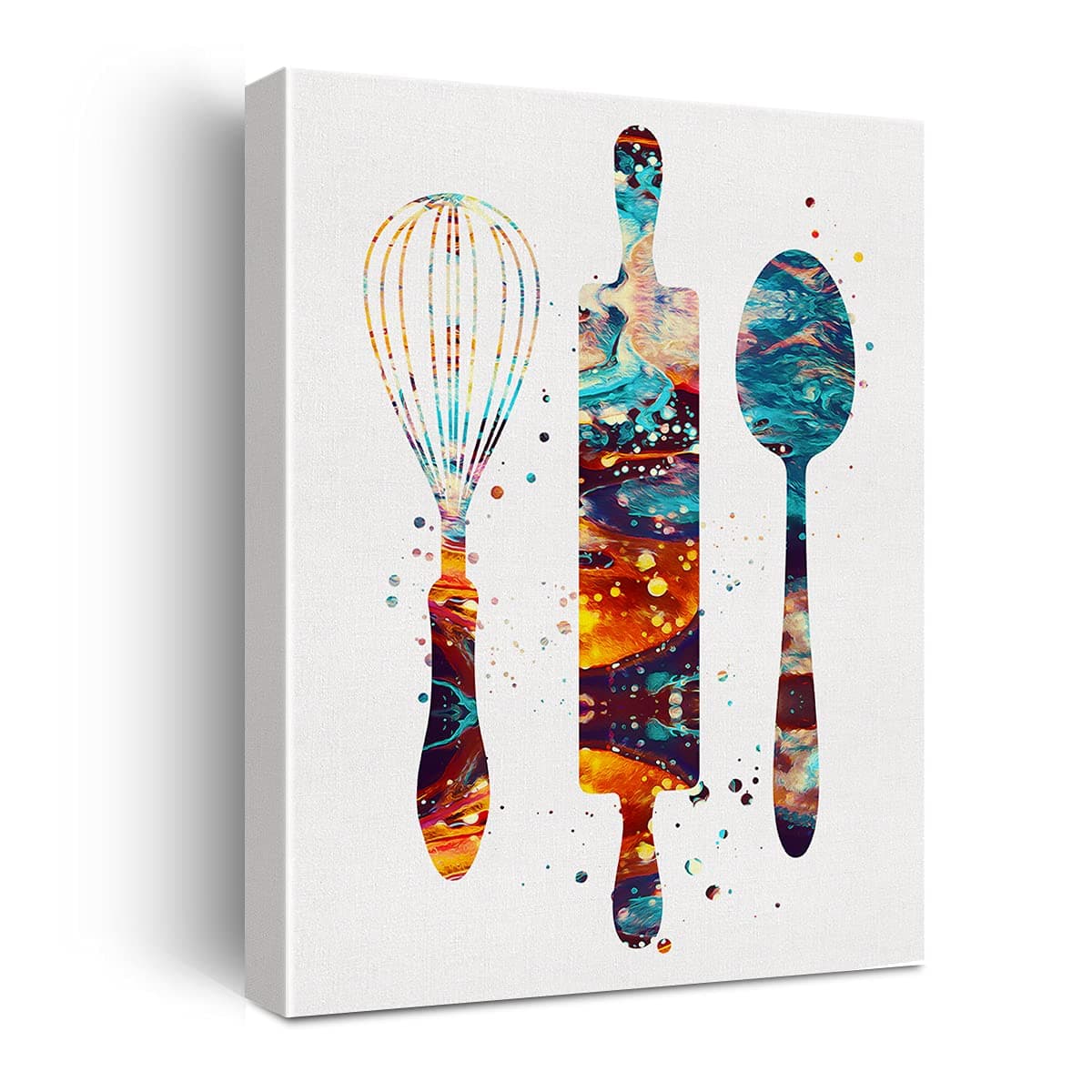 Baking Utensils Watercolor Poster Canvas Wall Art for Home/Dining Room/Kitchen Decor - Baking Canvas Print Wall Art Painting Ready to Hang Gifts - Easel & Hanging Hook 12x15 Inch