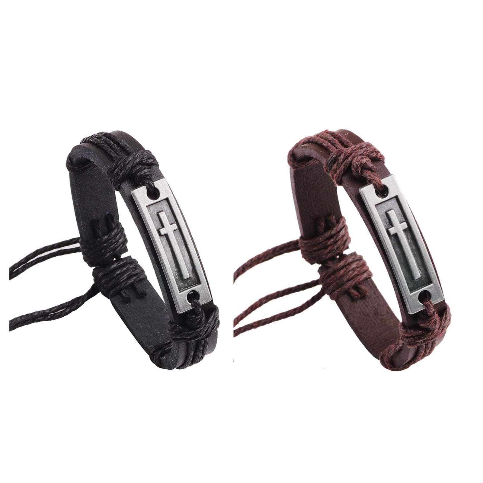 COLORFUL BLING Handmade Classic Cross Wristband Bangle Adjustable Braided Wrap Leather Cord Bracelet for Men Vintage Religious Jewelry-cross, Leather, leather