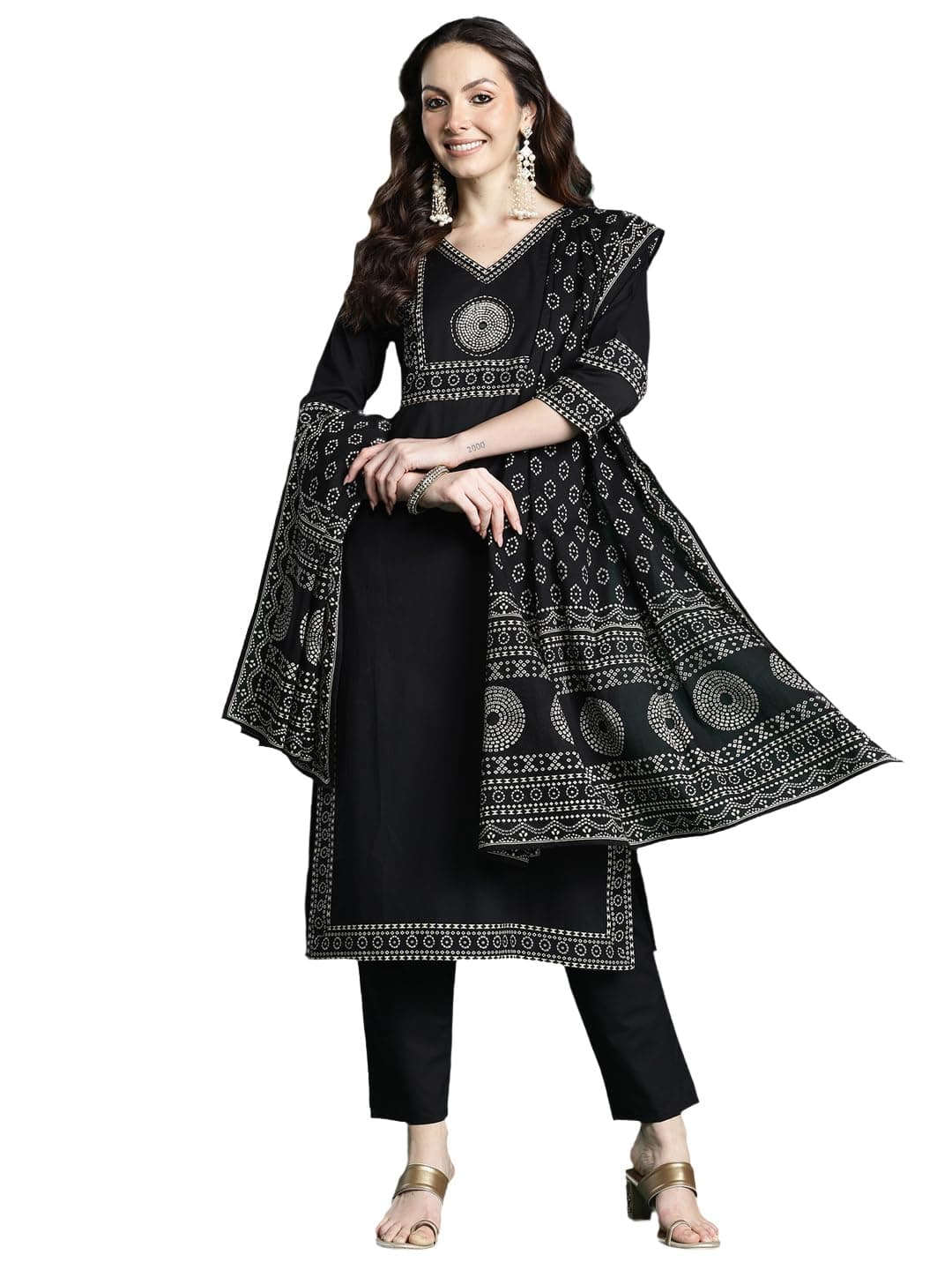 INDO ERA Women's Straight Pure Cotton Ethnic Motifs Printed Kurta & Pant with Dupatta Set (Rust_KH0RT10886_Small)