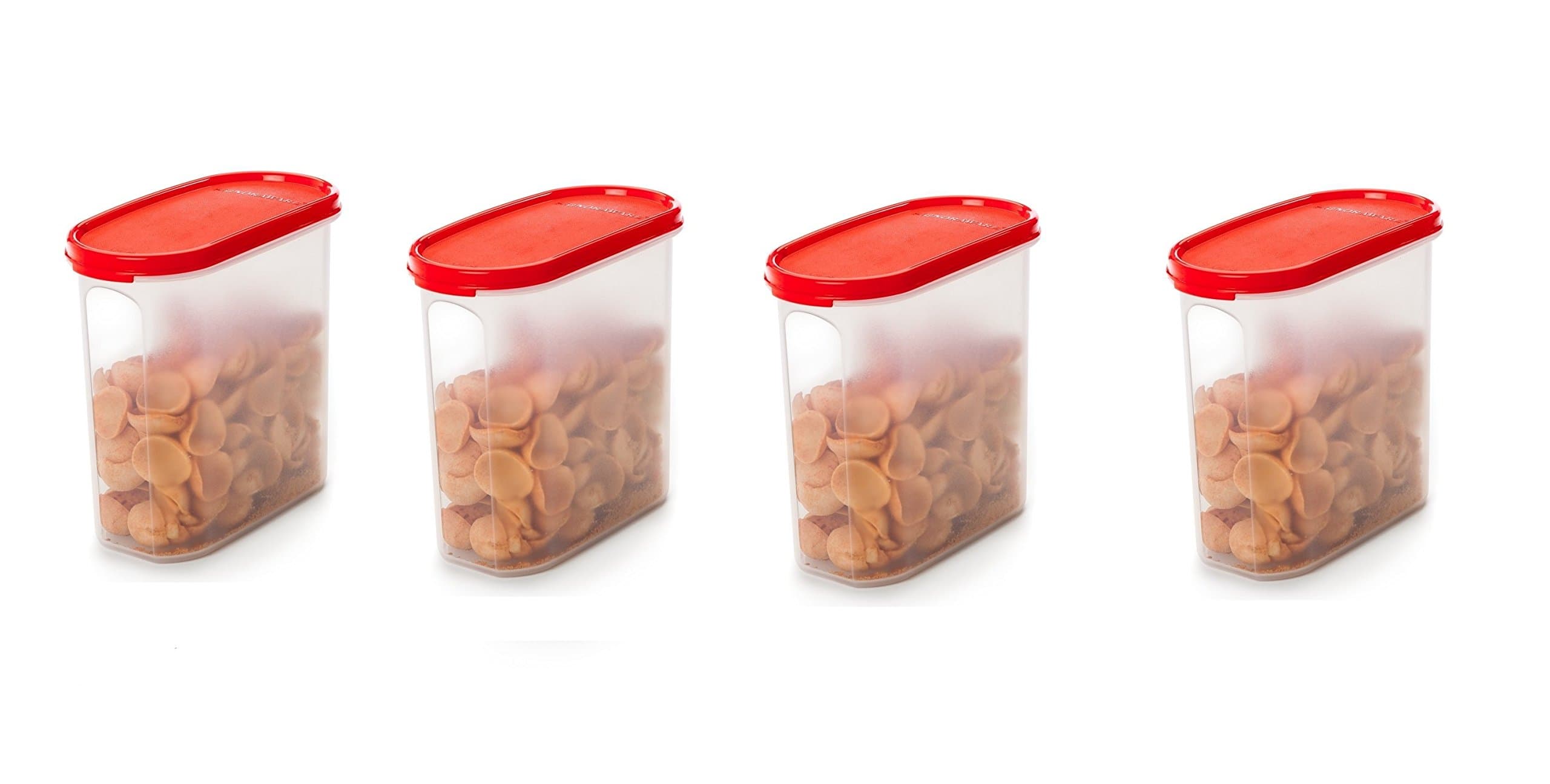 Signoraware 1.7 Litres Modular Storage Container with Lid | Food Grade Bpa-Free Plastic Jar Boxes | Freezer Microwave Safe Leak-Proof | Unbreakable Kitchen Organizers (Oval 1700ml | Set 4 Red)