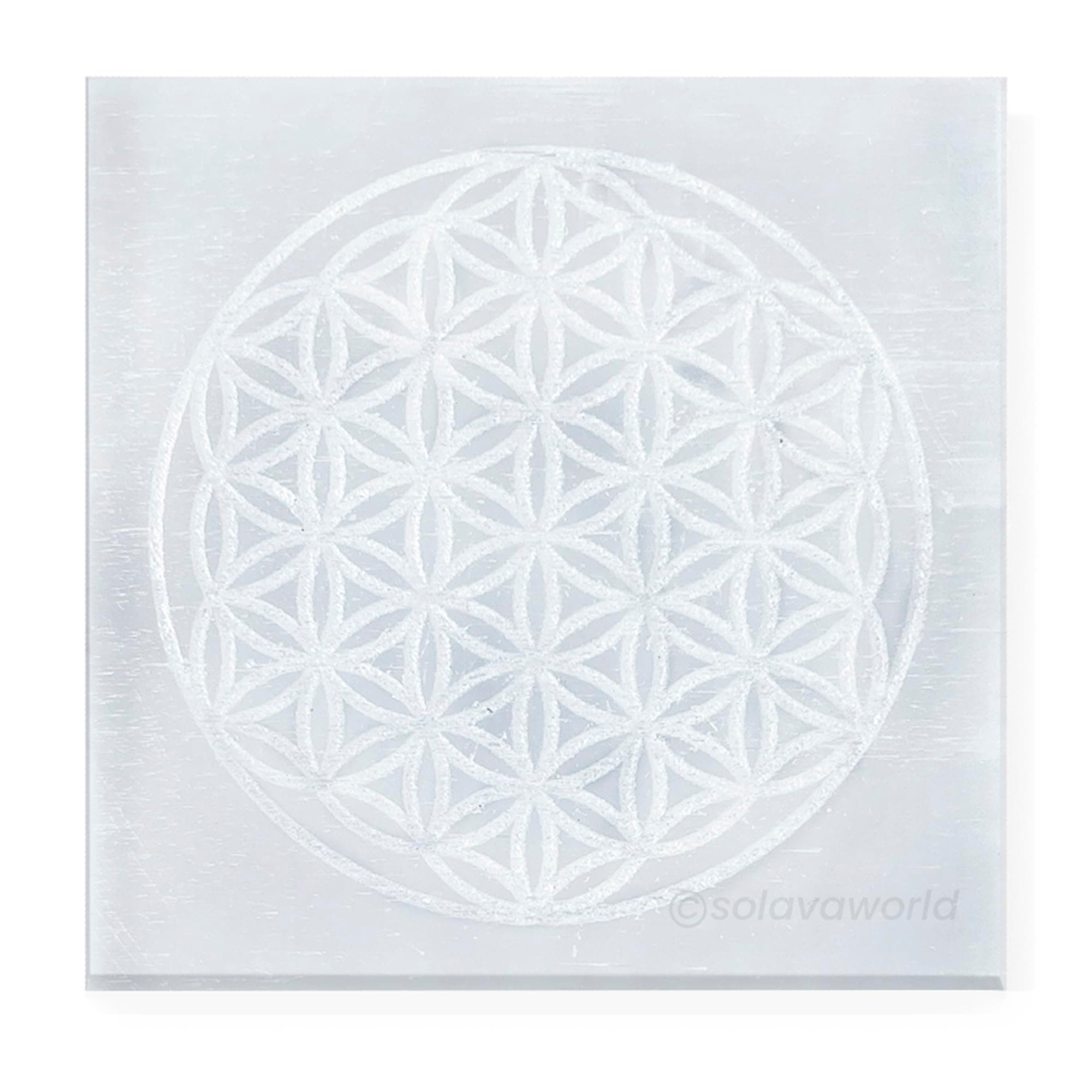 Selenite Crystal Plate - Flower of Life engraved Selenite Plate to charge crystal, cleansing of crystal stone, healing, abundance and positivity - 3.5 inch