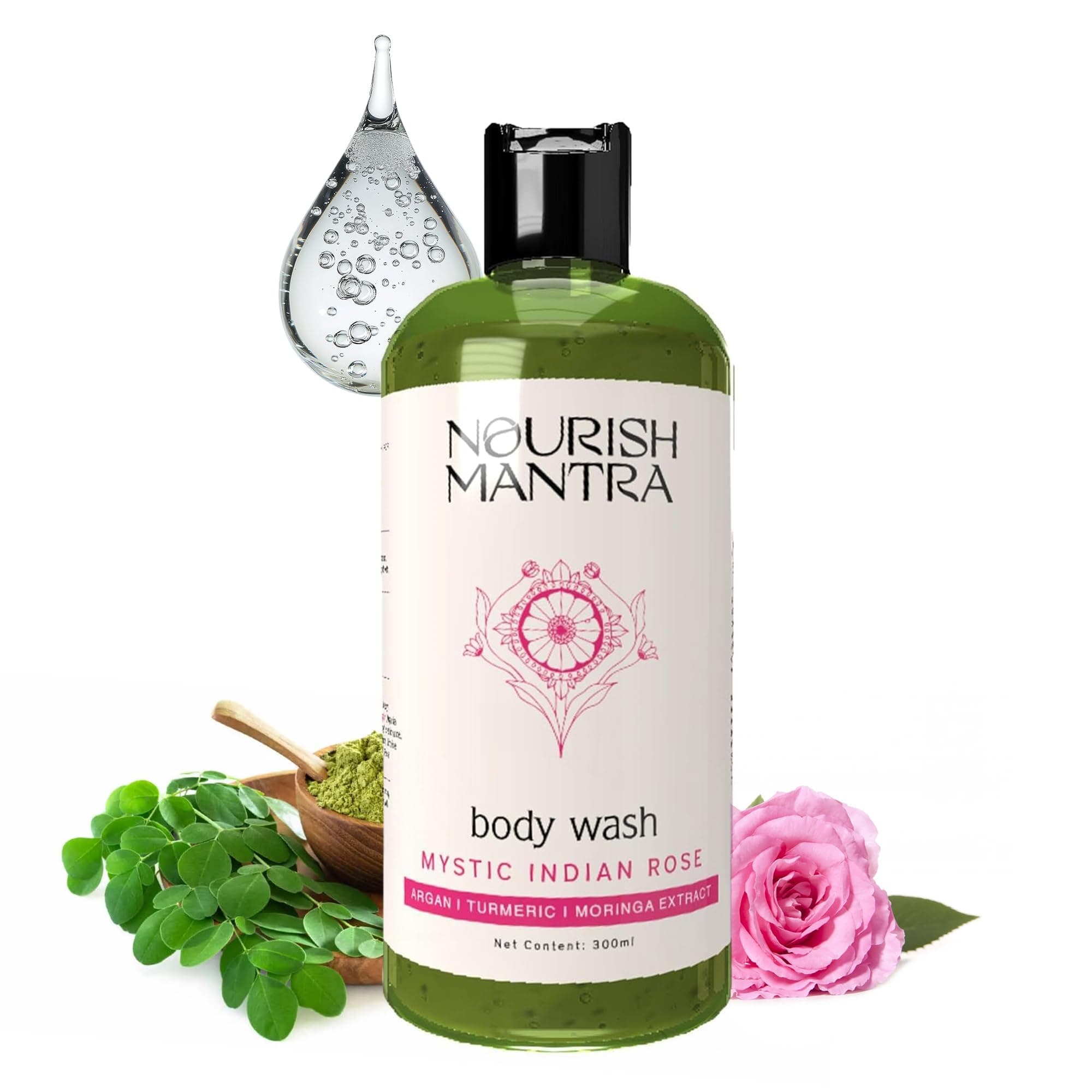 Nourish Mantra Mystic Indian Rose Exfoliating Body Wash | For Radiant Skin & Gentle Exfoliation | Infused With Argan Oil & Moringa Extracts | Suits All Skin Types | Perfect For Men & Women | 300ml