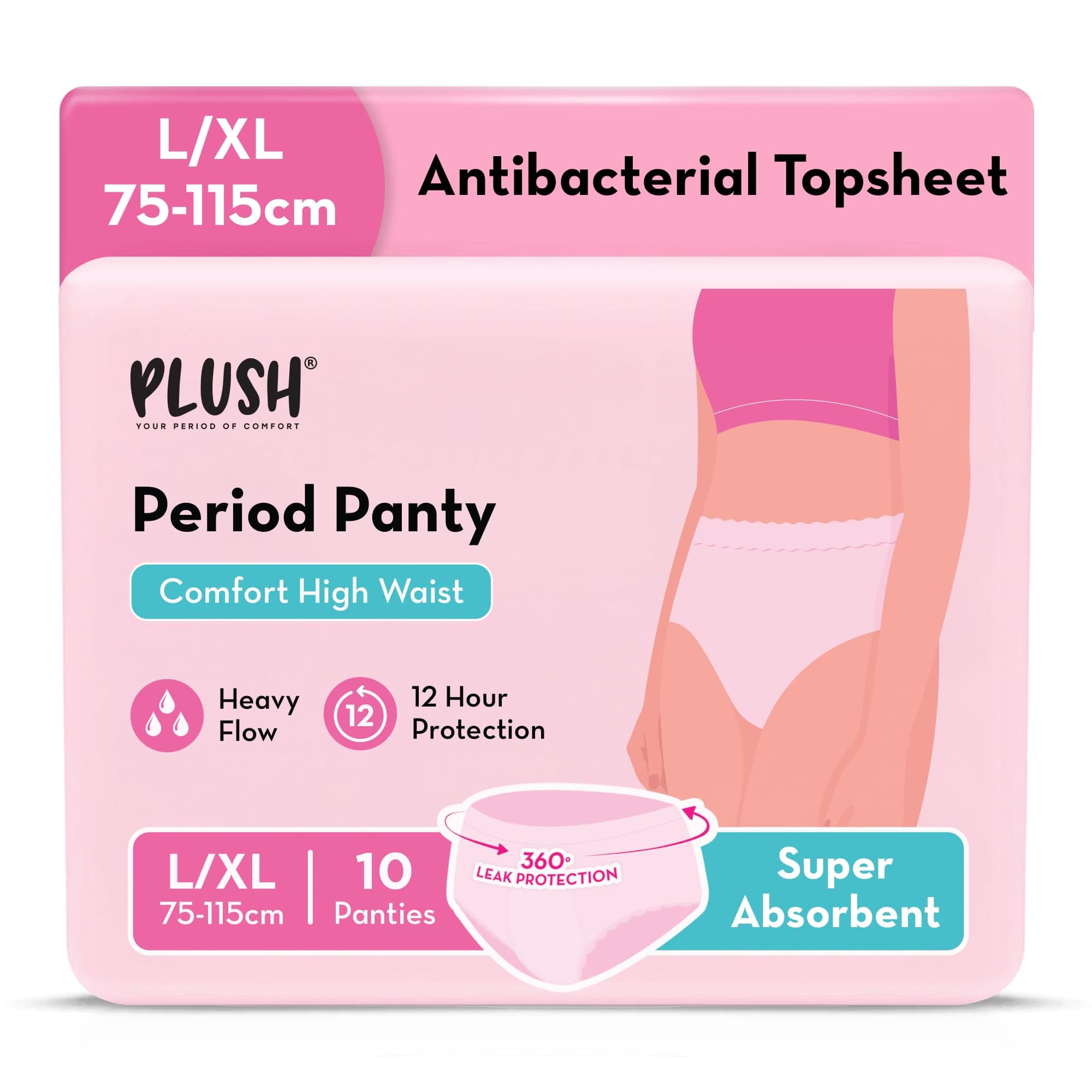 Plush Comfort High Waist Disposable Period Panty for Women Heavy Flow - 10 Pcs L/XL (75-115cm) | Anti-Bacterial | Non-Bulky | 12-Hr Overnight Protection | 360° Coverage, 100% Rash-Free Period Panties