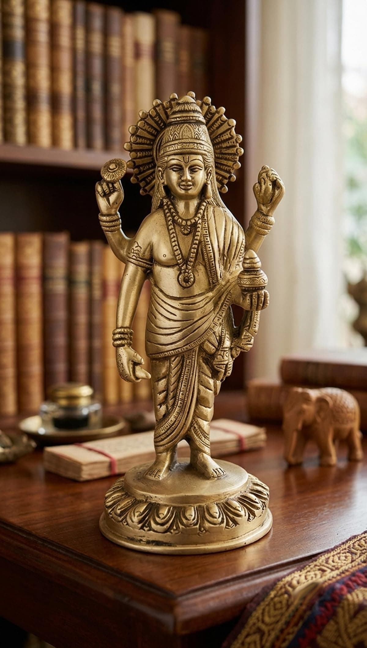P.J.Handicrafts Brass Lord Dhanvantri Statue 8 inch - Ayurveda God Idol for Healing, Lord Vishnu Avatar Holding Amrit Kalash Murti for Home Temple Mandir, Clinic & Office Decor - Weight 1100 Grams