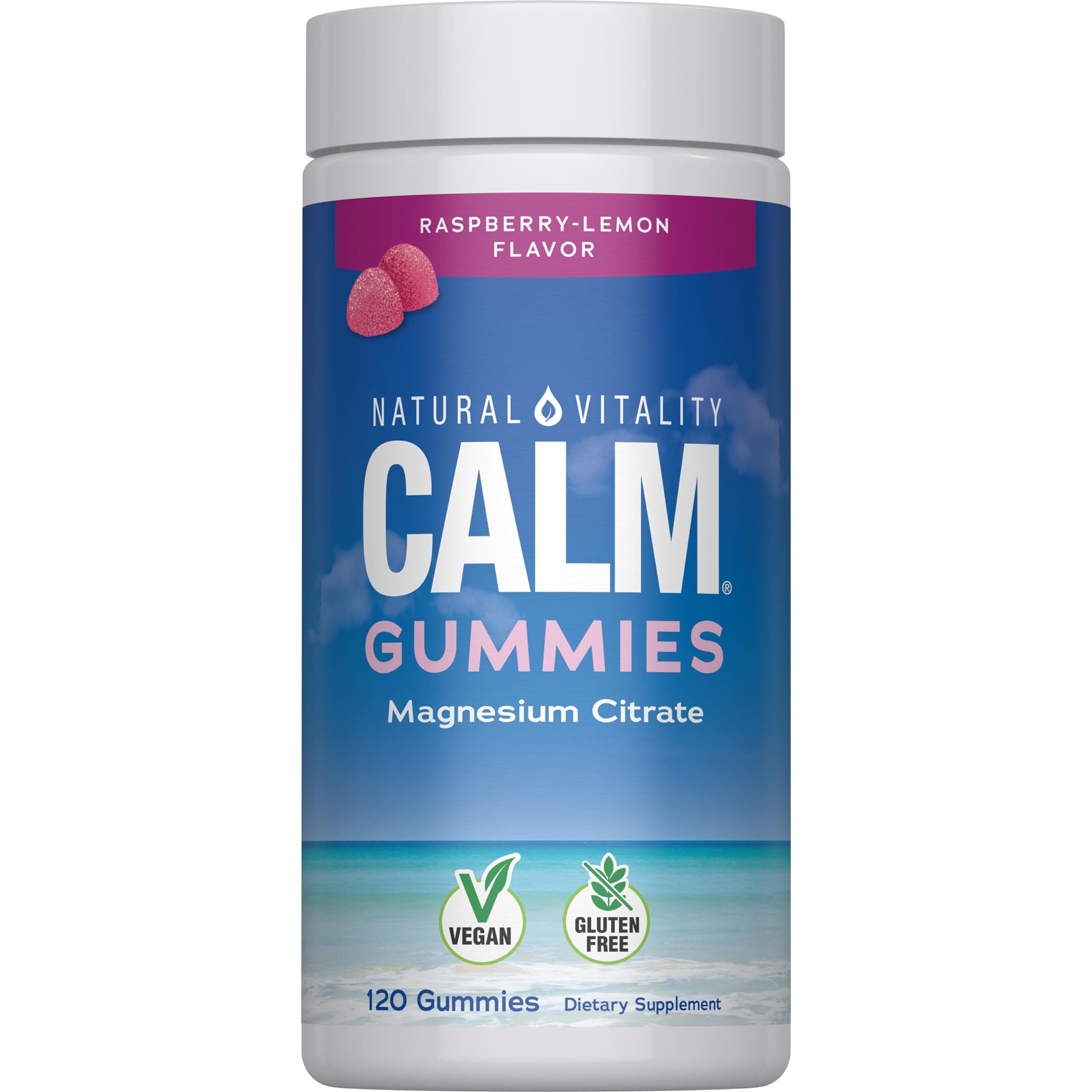Natural Vitality CALM Gummies 120 ct Raspberry Lemon Magnesium Supplement