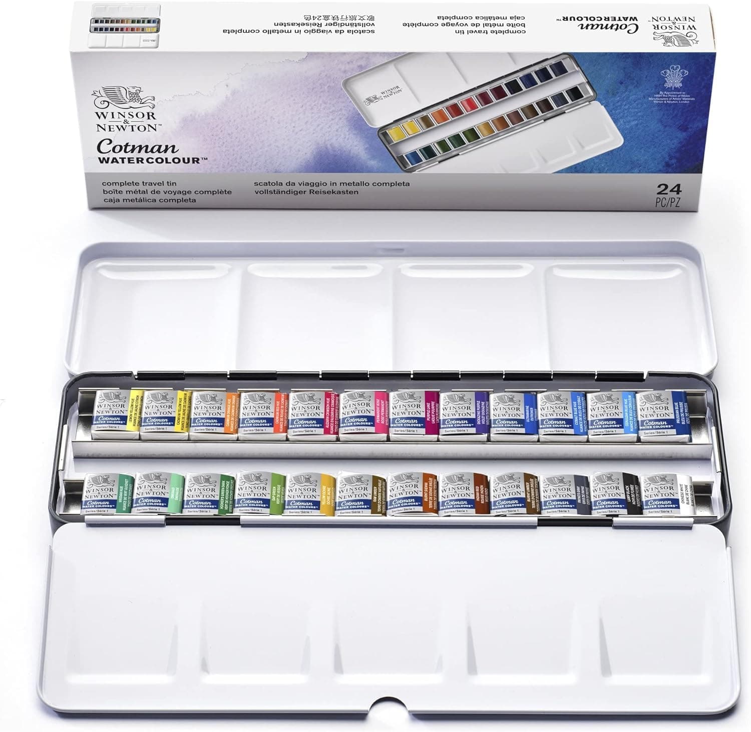 Winsor & Newton Cotman Water Colour Metal Sketchers Box - 24 Half Pens (Multicolor)
