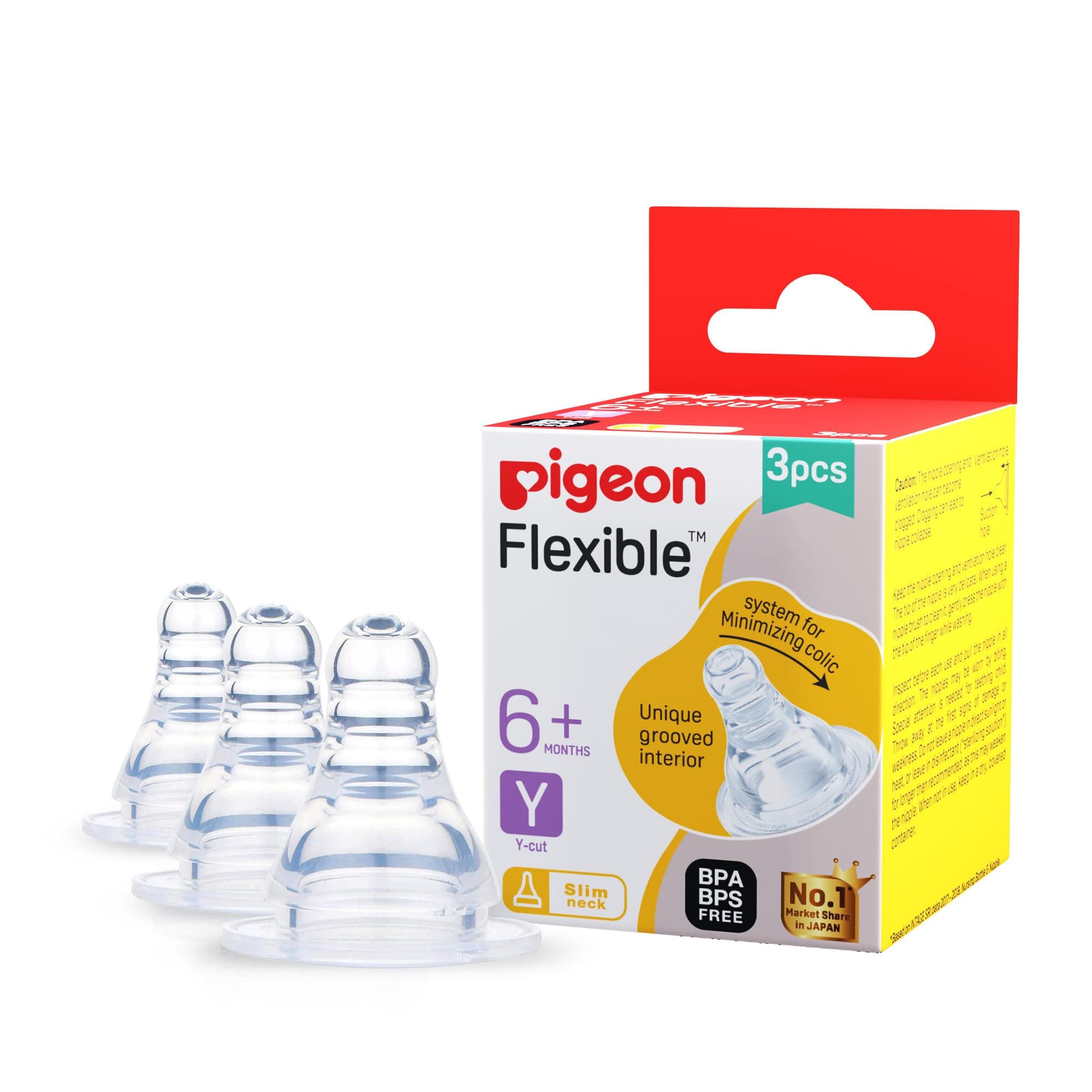 Pigeon Peristaltic Nipple Y -3 Pcs, transparent, one size (88128)