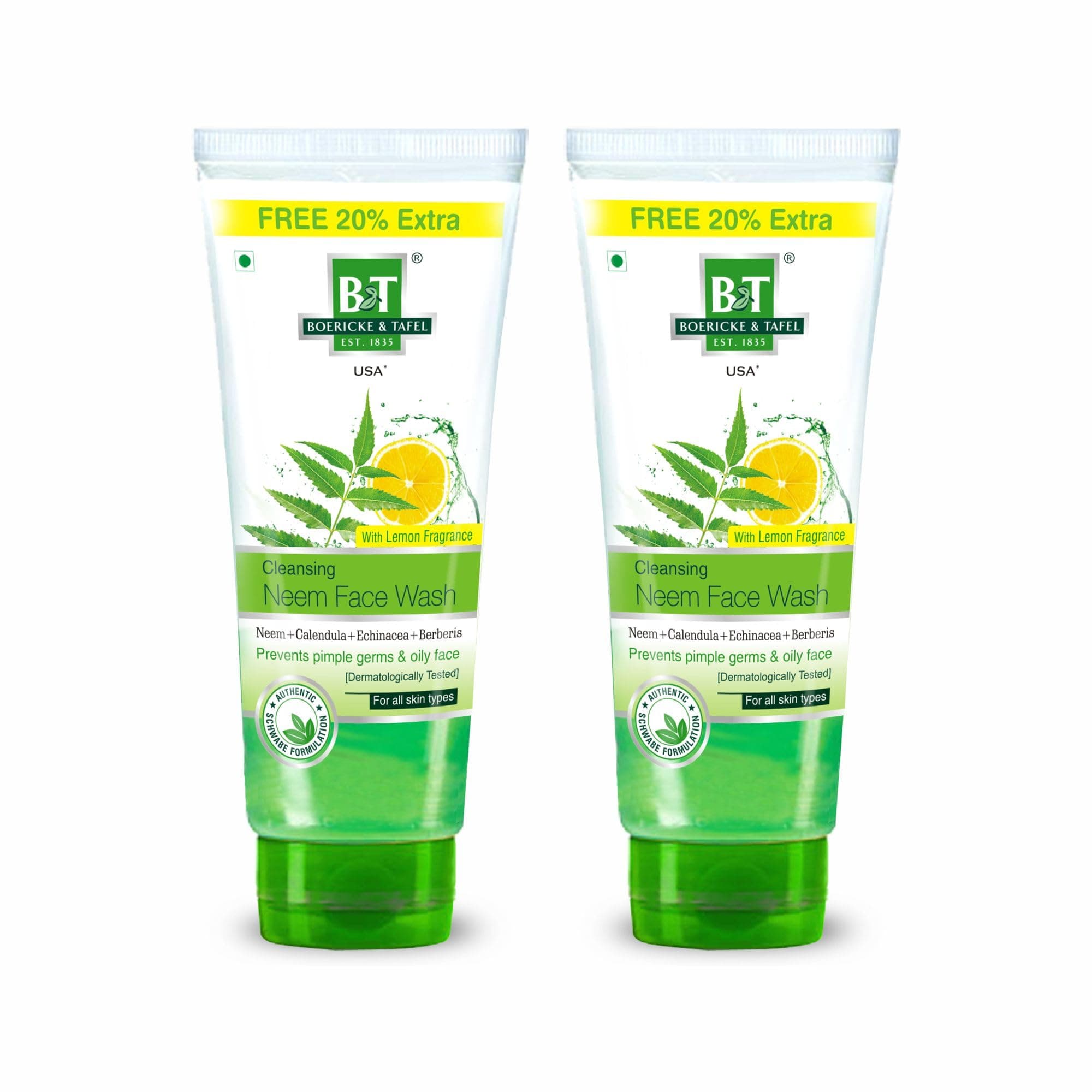 Boericke & Tafel Cleansing Neem Face wash - for clear and glowing skin enhanced with Calendula (Pack of 2)