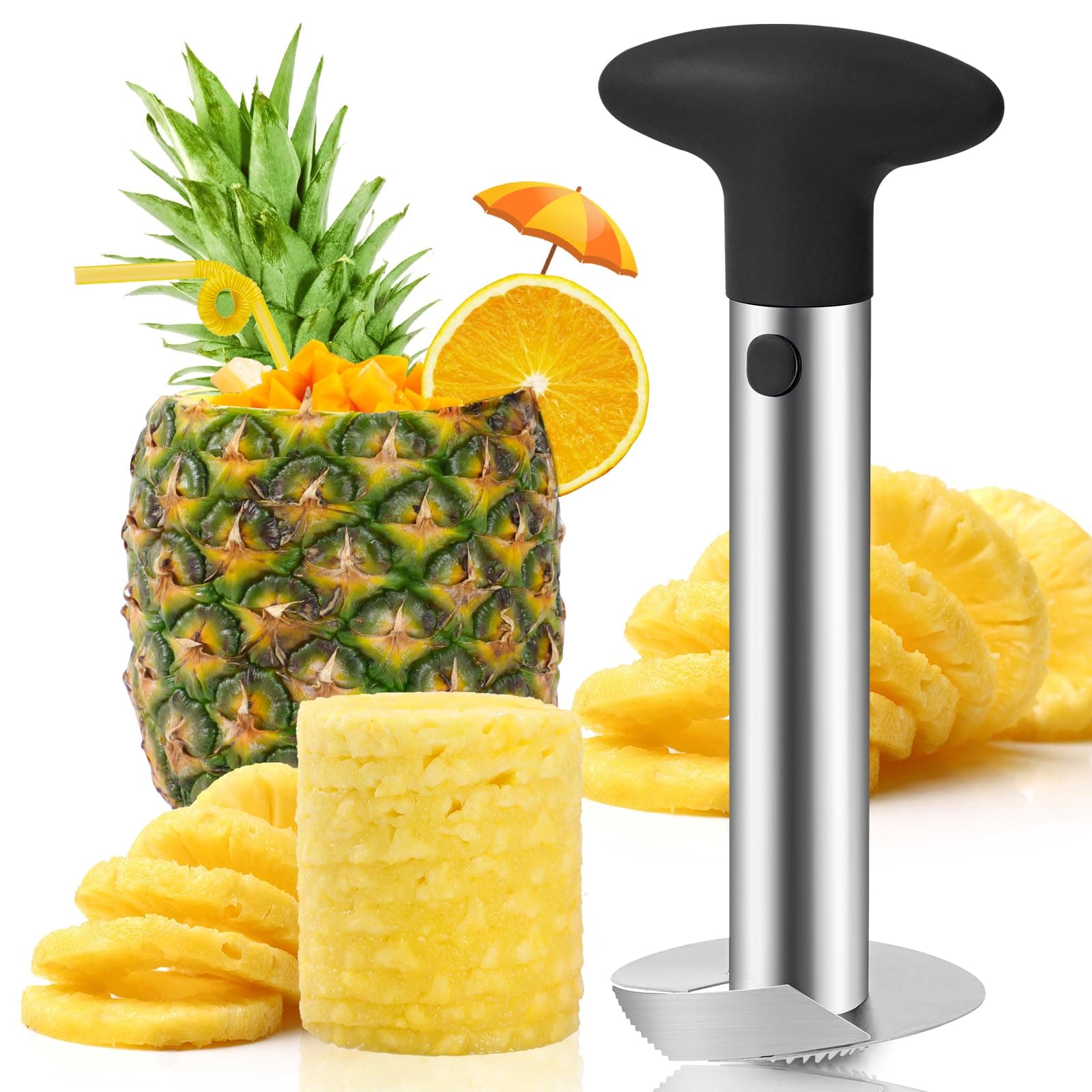 AUBENR Premium Pineapple Corer and Slicer Tool - Sharp Pineapple Cutter with Serrated Tips - Easy to Use and Clean - Stainless Steel Core Remover for Pineapple - Core Fruits with Ease