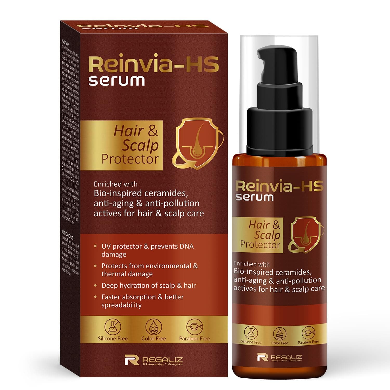 Regaliz Reinvia-HS Hair & Scalp Protector Serum with Ceramides for UV & Environmental Protection, Lightweight & Hydrating Formula, 90ml