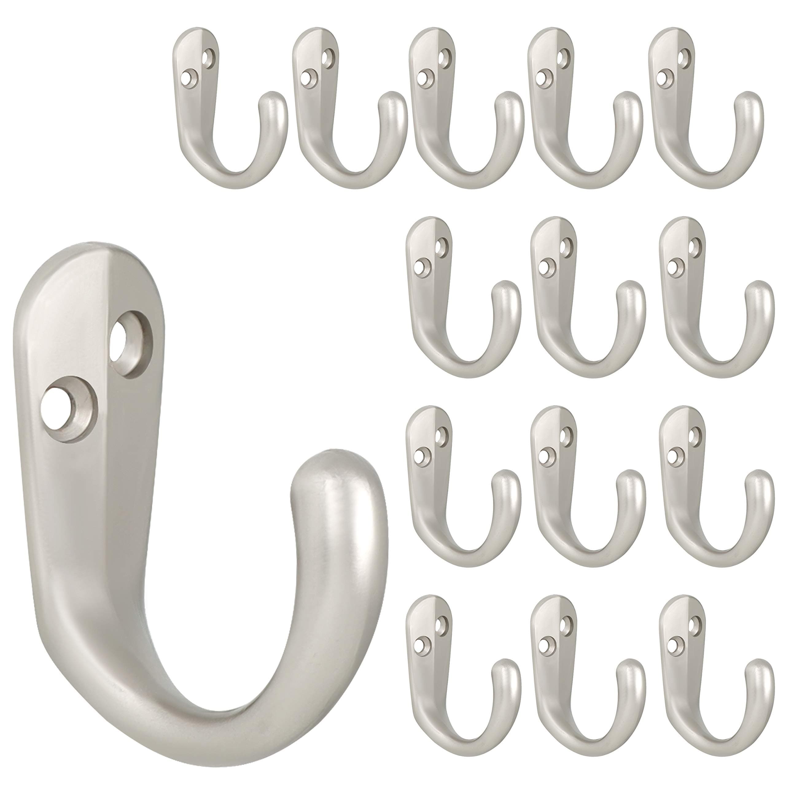 IBosins 15PCS Coat Hooks Wall Mounted Silvery Single Prong Robe Hook