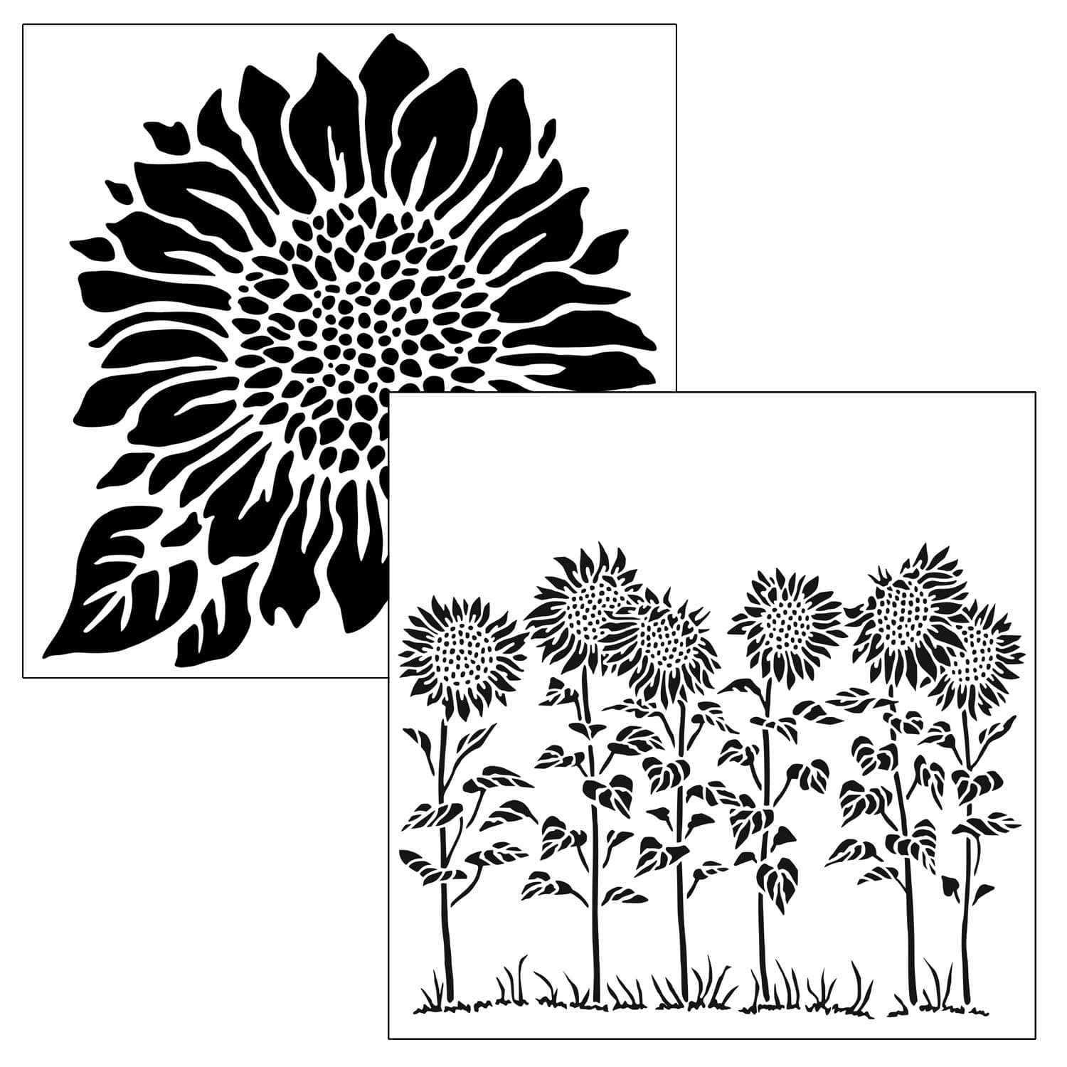 Crafter's Workshop Stencil 2 Pack, Reusable Stenciling Templates for Art Journaling, Mixed Media, and Scrapbooking - TCW575 Joyful Sunflower and TCW863 Sunflower Meadow, 6 inch x 6 inch