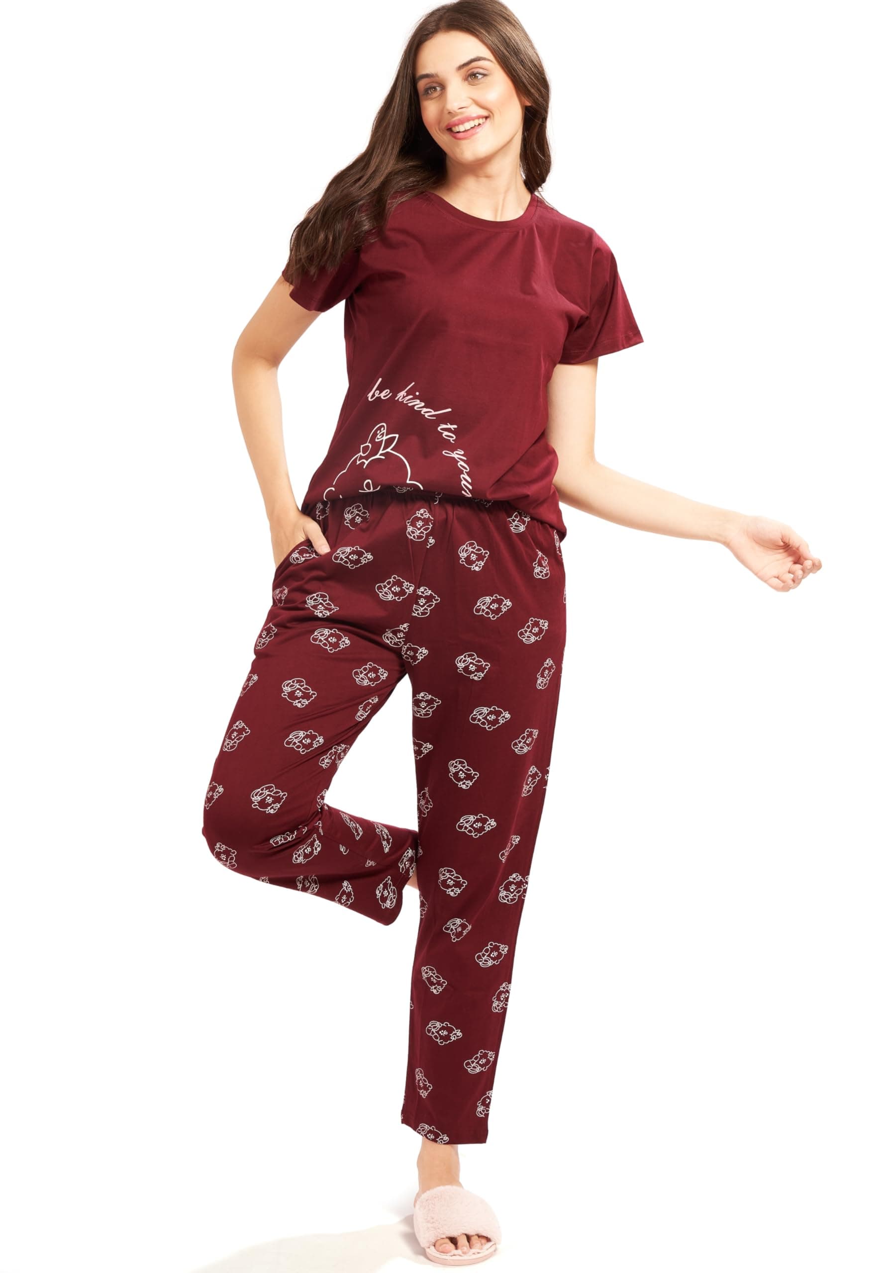 AV2 Women's Cotton Printed Short Sleeve Night Suit Set | Pajama Set | Casual Night Dress for Women