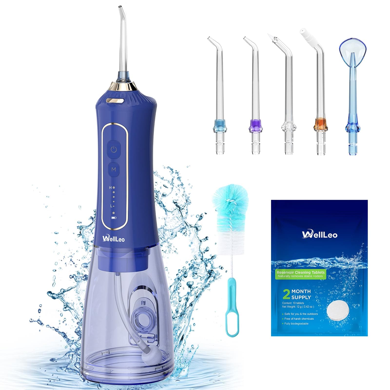 WellLeo Water Flosser for Teeth, 300ML Cordless Oral Irrigator Rechargeable Dental Flosser Picks with 5 Modes 5 Jet Tips,IPX7 Waterproof Teeth Cleaner for Braces Gum Care, Home Travel Use