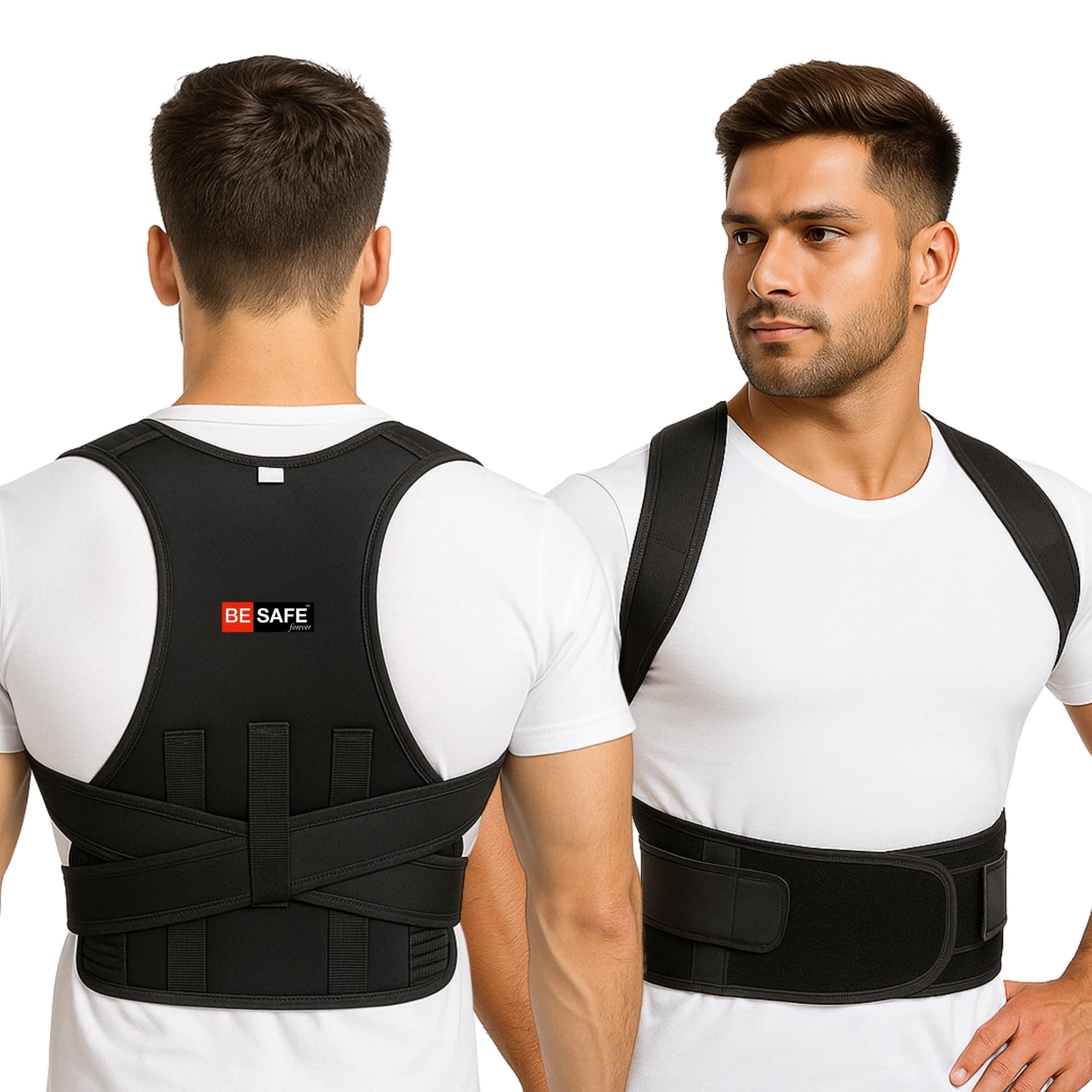 BESAFE Forever Posture Belt for Men and Women | Posture Correction | Back Support Belt | Back Pain Relief | Back Straight & Shoulder, Universal Free Size, Soft, Black