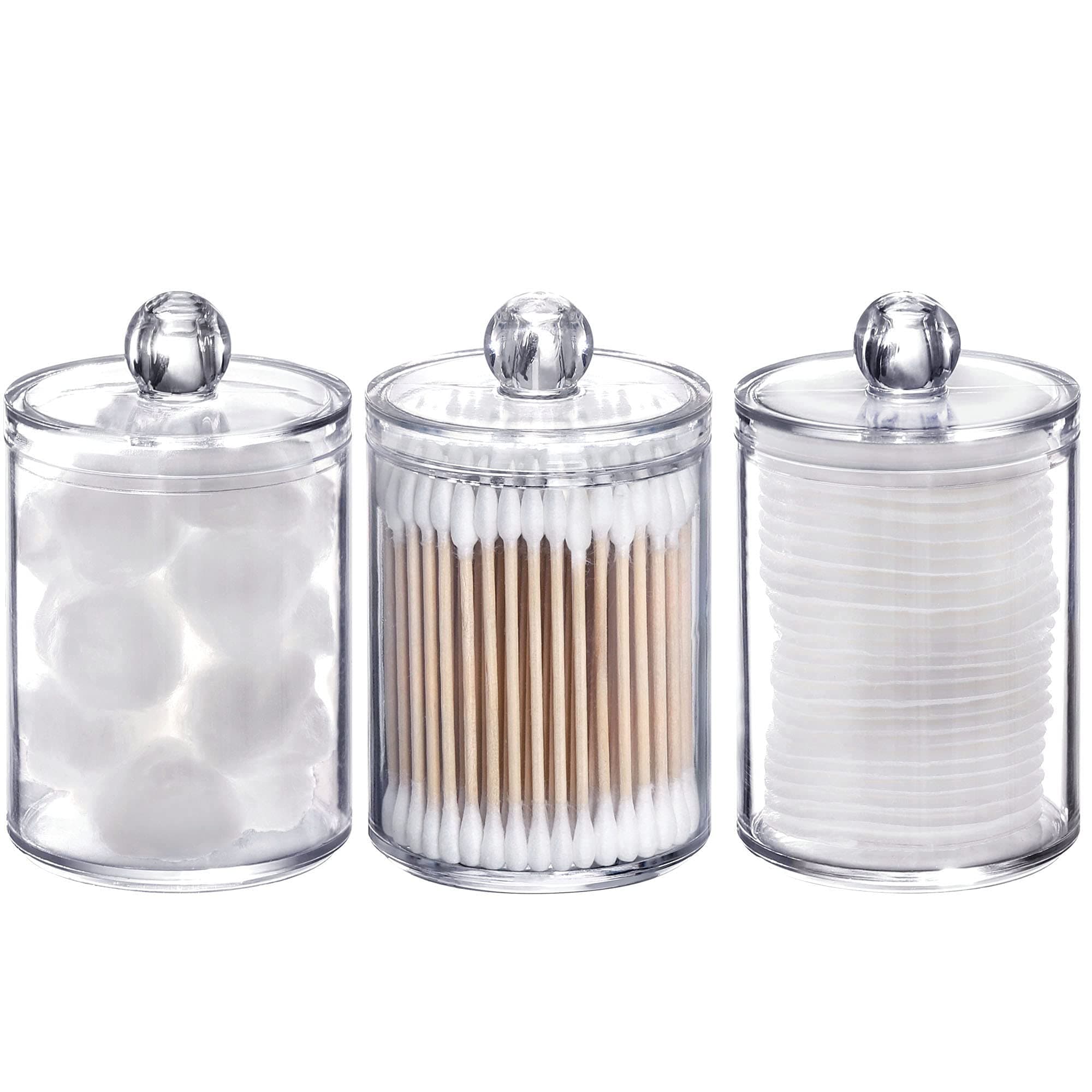 Tbestmax 3 Plastic Cotton Swab Ball Pad Holder, Qtip Jar Clear Makeup Organizer, Bathroom Containers Individual Dispenser