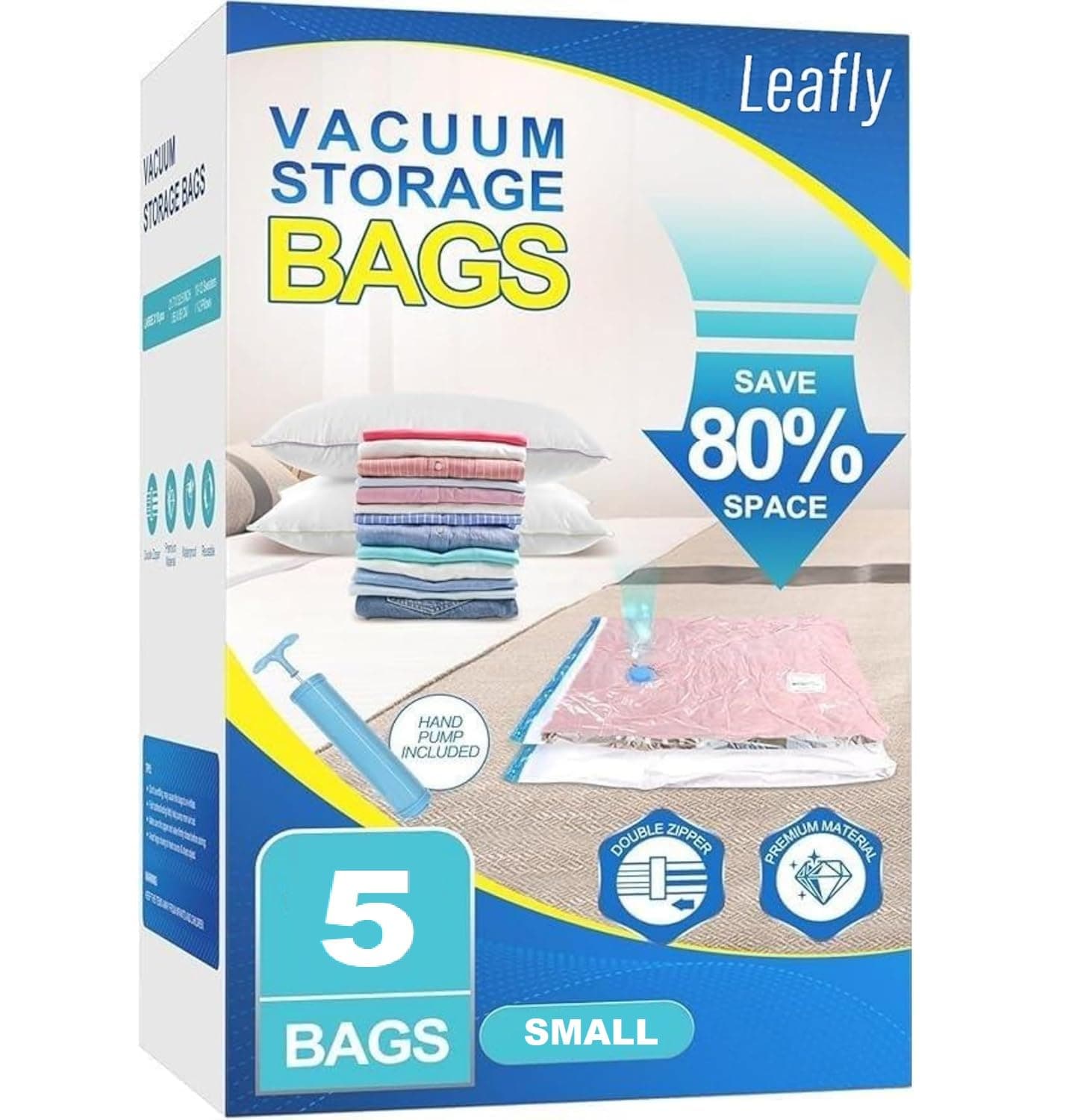 Leafly Vacuum Storage Bags with Hand Pump, Plastic Packaging Bags, 80% Space Saver Vacuum Seal Bags for Clothing, Travel Lugggage, Blankets, Comforters