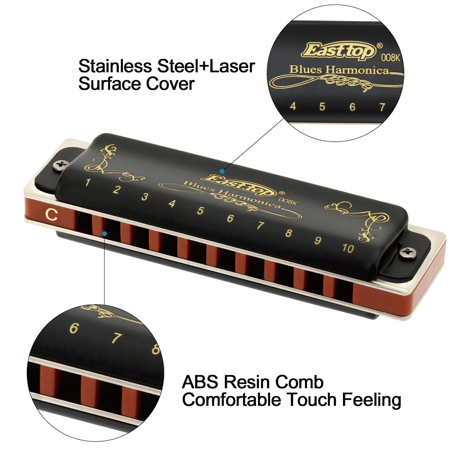 East top 10 Hole 20 Tone Blues Harp Harmonica Set of 7 Keys for Professional Player, Beginner, Students, Children, Kids,Best Birthday Gift (7)