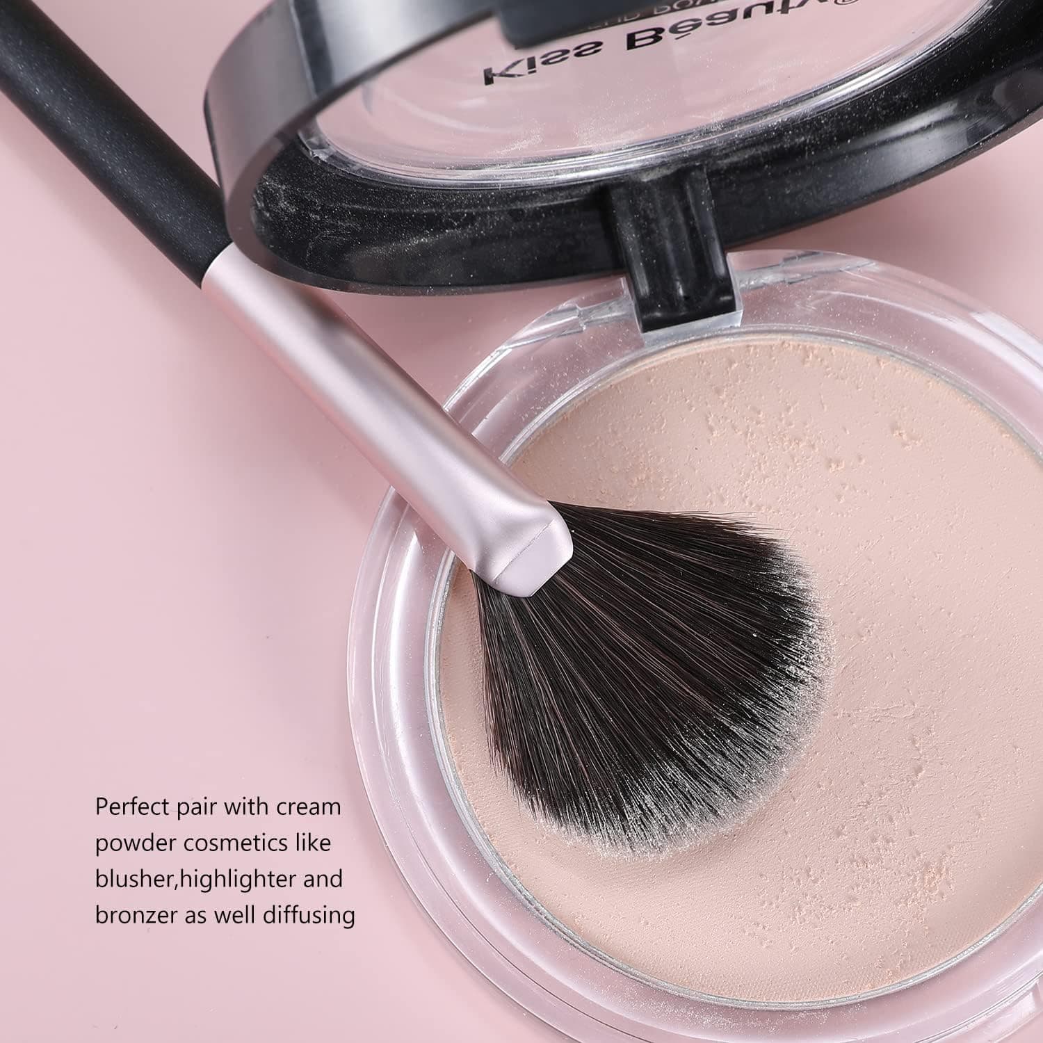 COSLUXE BEILI Fan Brush Professional Blush Brush Soft Vegan Synthetic Makeup Brushes, for Face Highlighting,Buffing and Blending with Powder Cream Cosmetics Blusher Highlighter Applicator Eyeshadow Brush