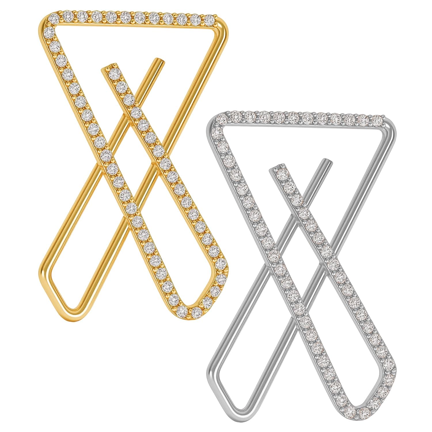 VAMA FASHIONS Gold & Silver Plated Sparkling Rhinestone X Shape Saree Safety Pin Brooch Combo Anti-Tarnish Designer Brooch Set for Sari Pleats Dupatta Hijab Chunni Pallu Dresses Women & Girls