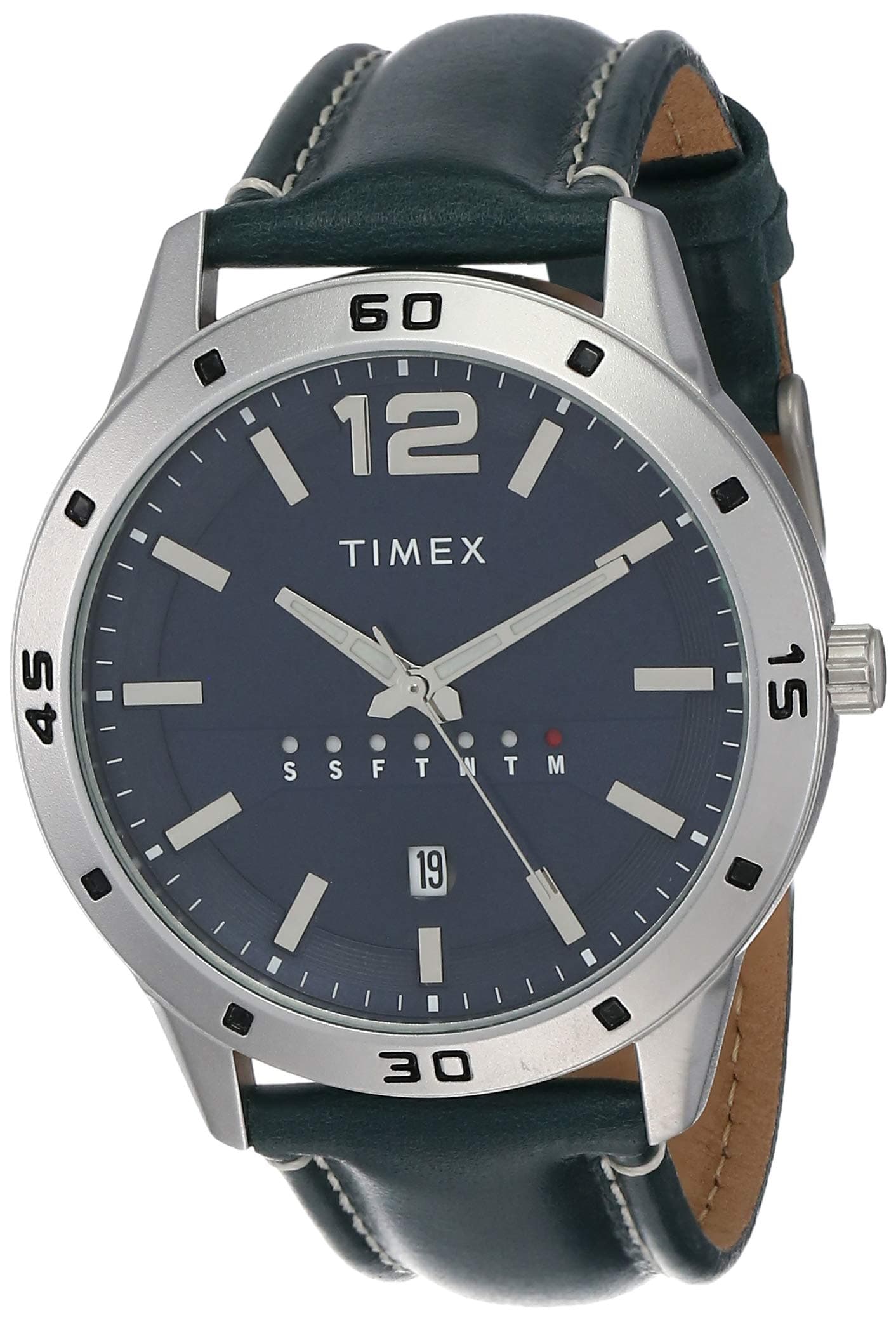 TIMEX Analog Watch for Man with Blue Round Dial & Blue Leather Strap Band Water Resistant Men's Wrist Watches - TW000U931