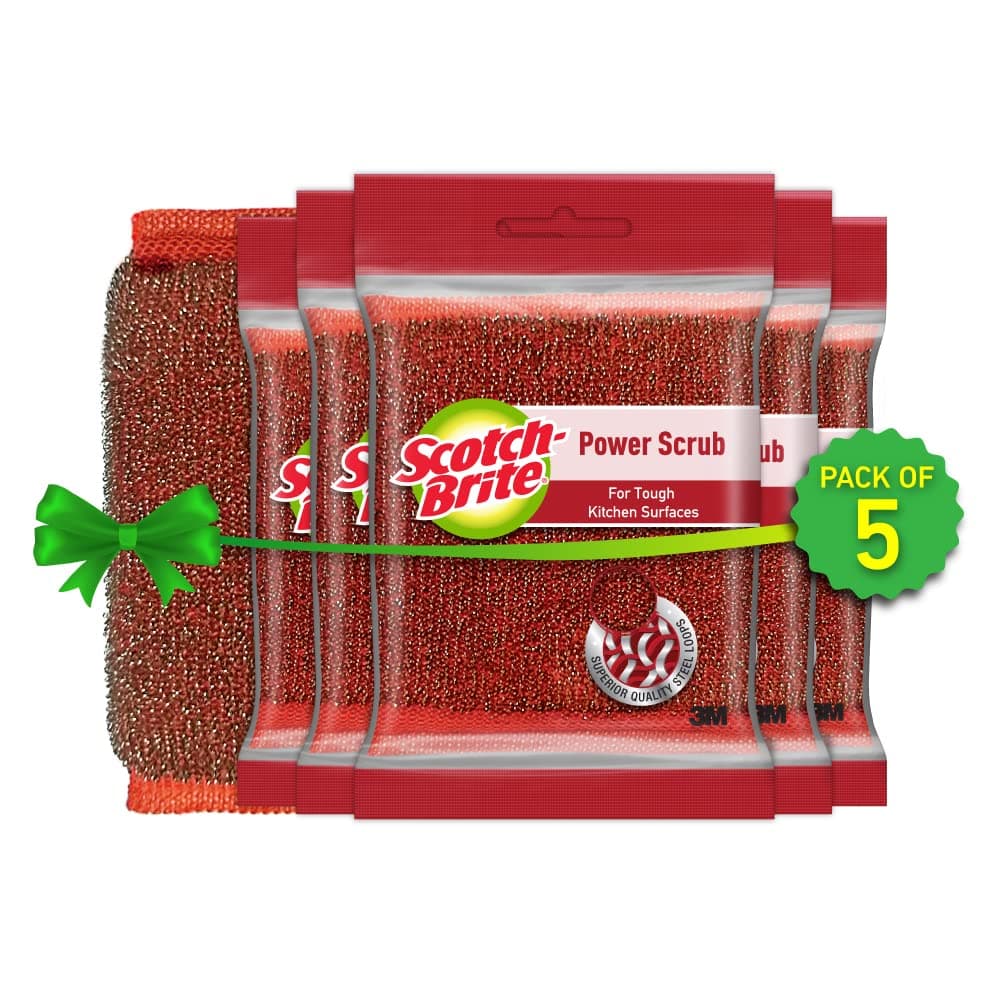 Scotch-Brite Power Scrub with Steel Mesh for Utensil Cleaning | Removes Tough Stains | Utensil Scrubber | Pack of 5