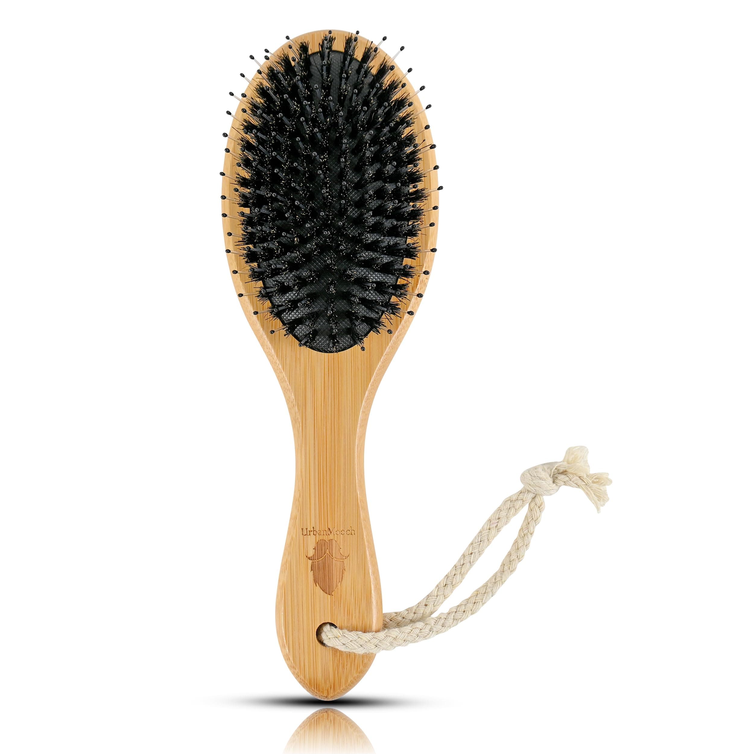 UrbanMooch Boar Bristle Hair Brush | Paddle Bamboo Brush for Hair with Nylon Pins | All Hair Types | Detangling, Scalp Massage & Hair Growth | Comes with Branded Carry Pouch