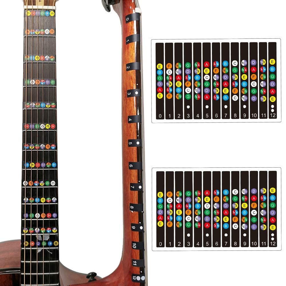 Koldot Guitar Fretboard Stickers for Acoustic and Bass - Note and Chord Fret Map for Kids and Beginners - 2PC