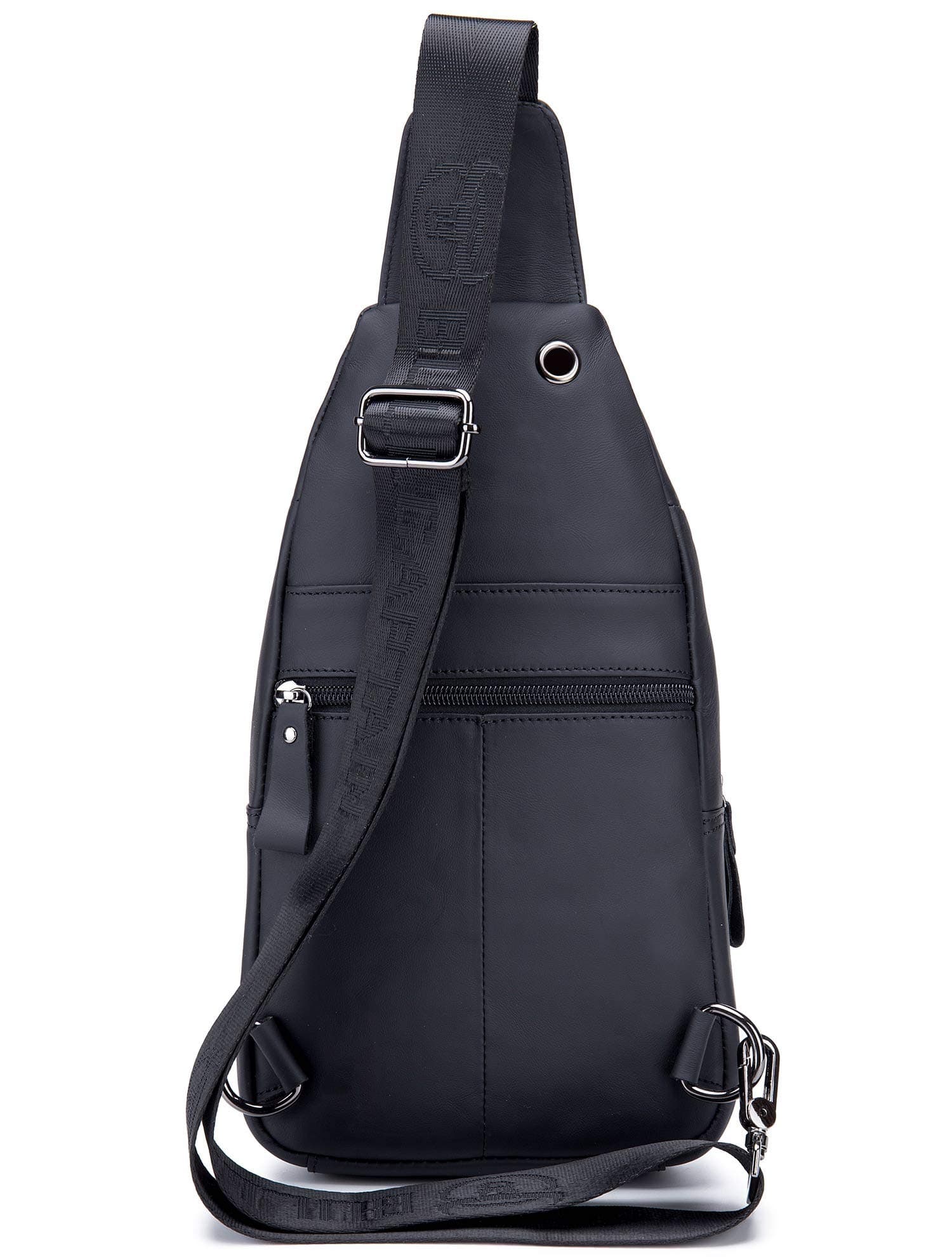 Mens Leather Crossbody Bag Shoulder Sling Bag Casual Daypacks Chest Bags for Travel Hiking Backpacks (Black)