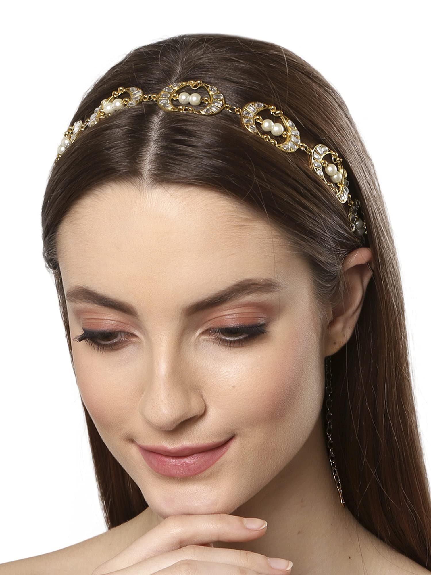 Karatcart Metal Kundan Studded Handcrafted Hairband for Women - Gold