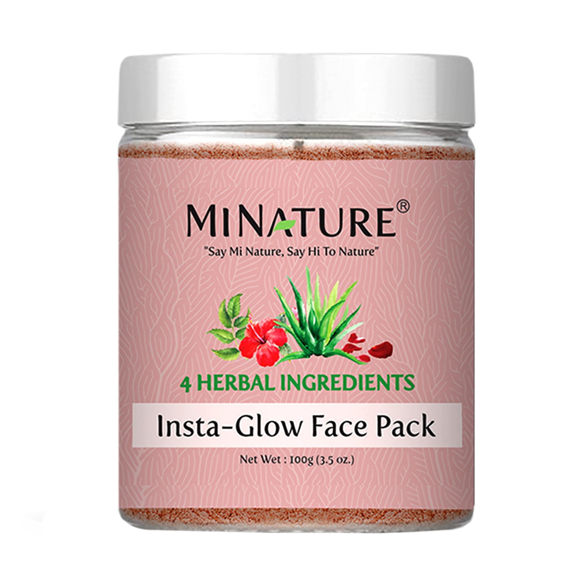 Mi Nature Insta Glow Face Pack 100g (3.5oz) | Facial Mask with Neem, Hibiscus, Rose Petal & Aloe Vera Gel Powder | Natural Skin Care