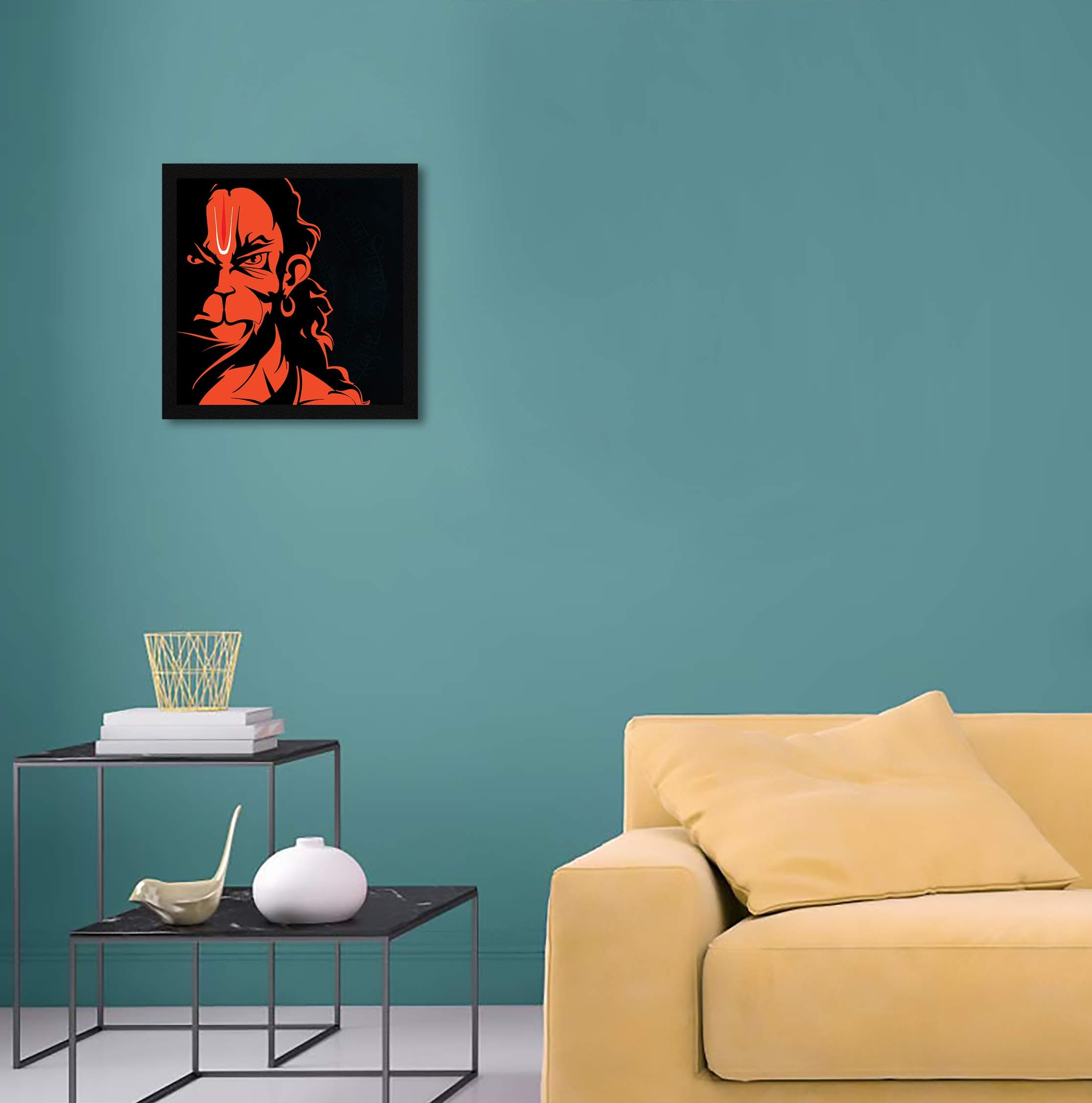 ArtX Paper Hanuman Ji Bajrang Bali With Mantra Wall Art Painting, Multicolor, Traditional, 13X13 in, Set of 1